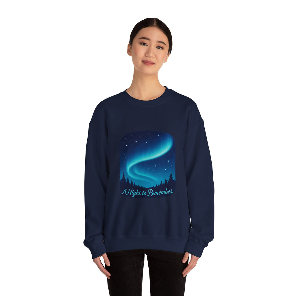 Aurora Night Crewneck Sweatshirt — "A Night to Remember" Graphic