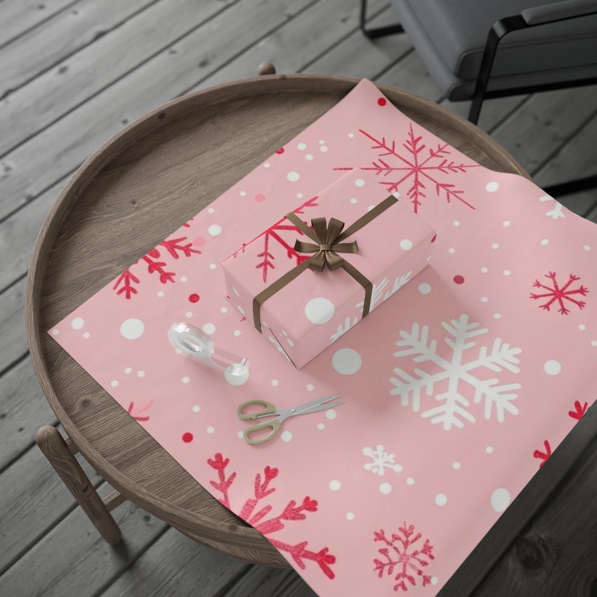 Pink Snowflake Wrapping Paper – Holiday Gift Wrap Roll