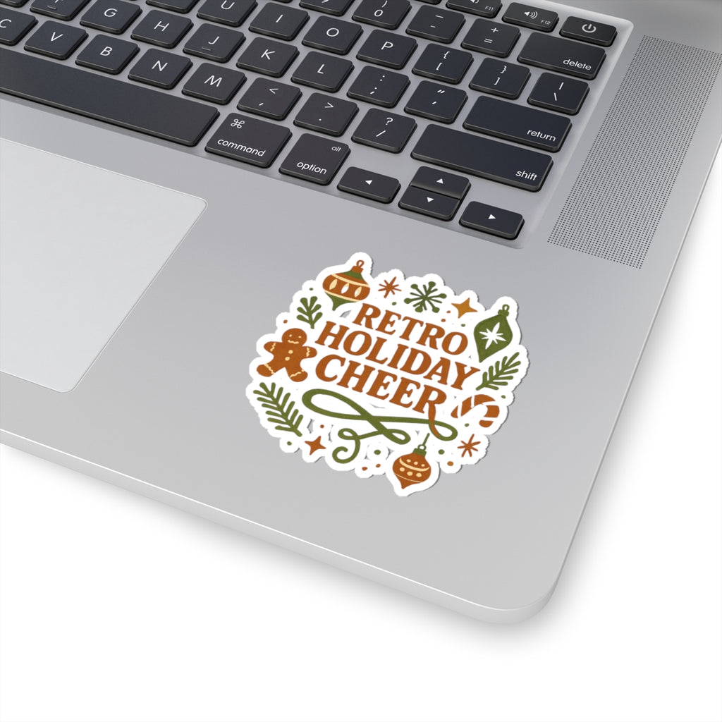Retro Holiday Cheer Sticker — Festive Gingerbread & Ornaments Kiss-Cut Sticker