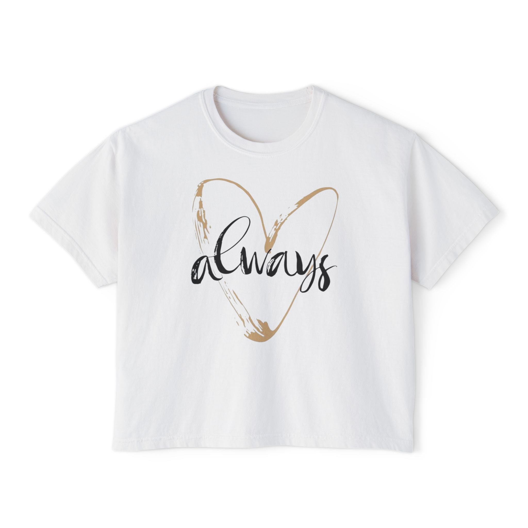 Always Heart Women's Boxy Tee — Gold Brushstroke Love Graphic