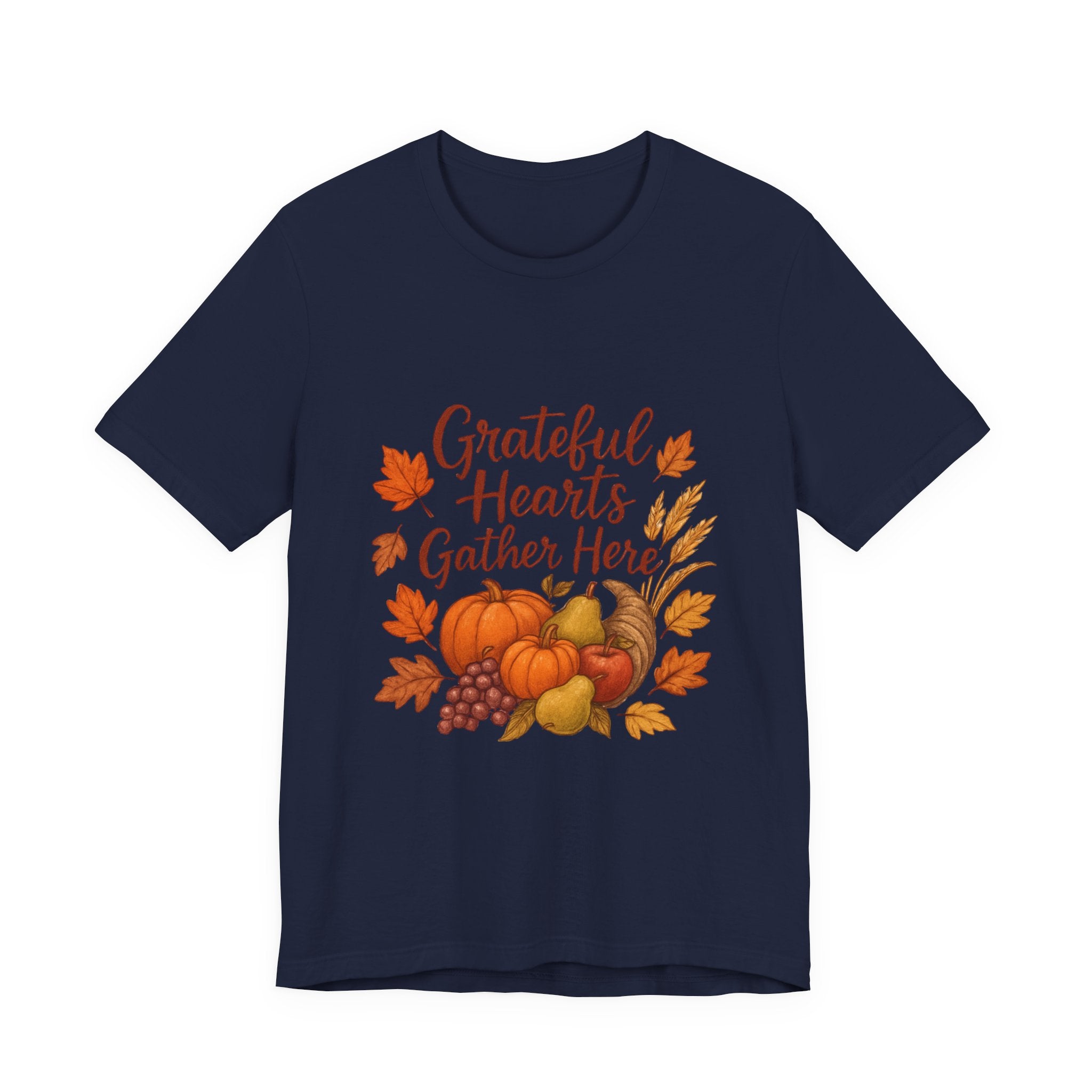 Grateful Hearts Gather Here Tee — Thanksgiving Fall Pumpkin Harvest Shirt