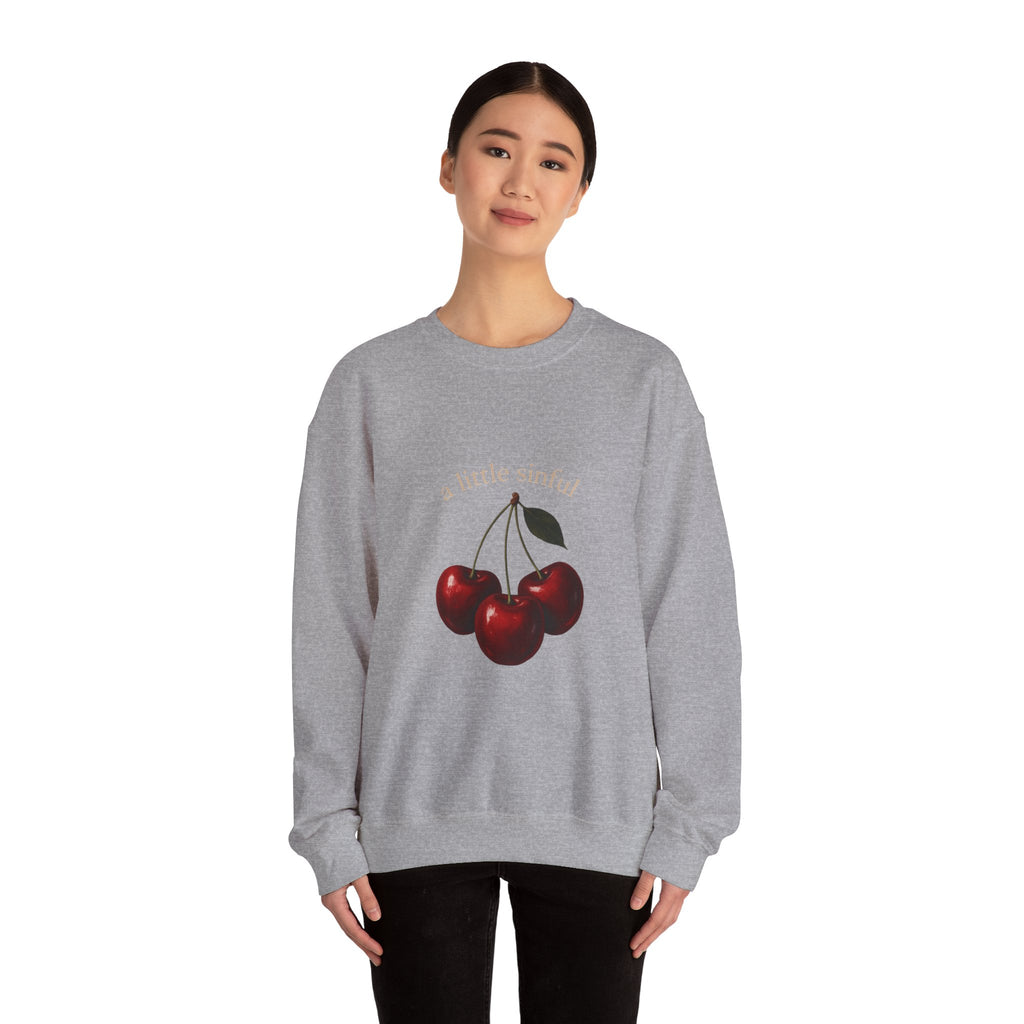 Crewneck Sweatshirt — "a little sinner" Cherry Graphic