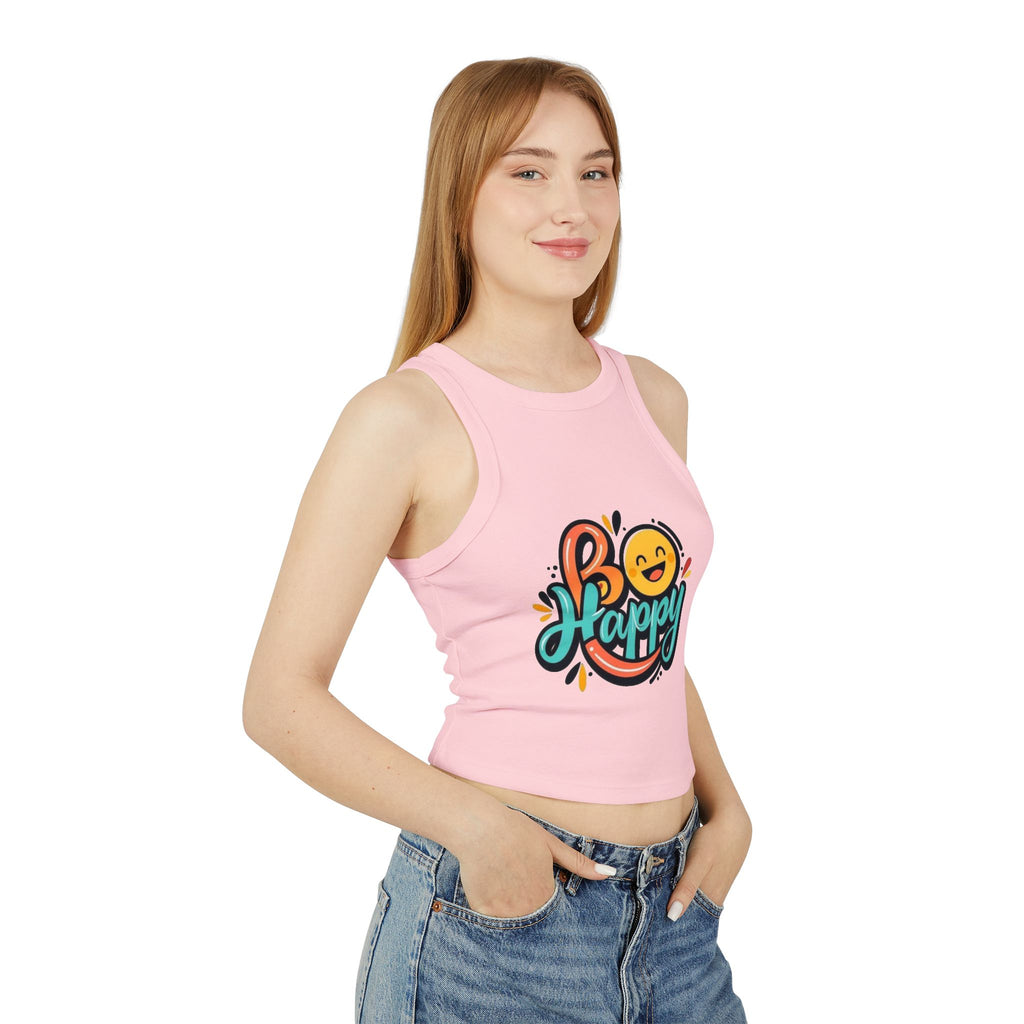 Be Happy Women's Micro Rib Racer Tank Top