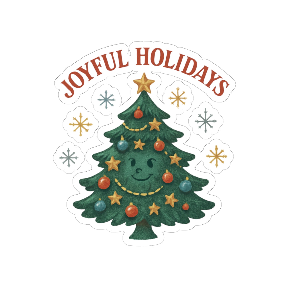 Joyful Holidays Christmas Tree Sticker — Cute Festive Kiss-Cut Decal