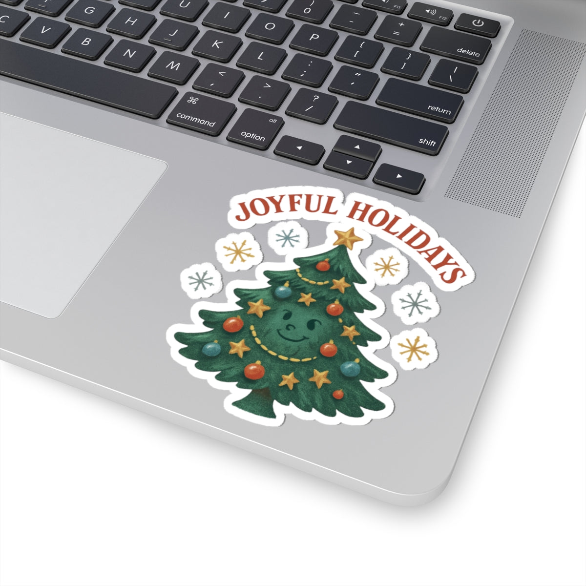 Joyful Holidays Christmas Tree Sticker — Cute Festive Kiss-Cut Decal