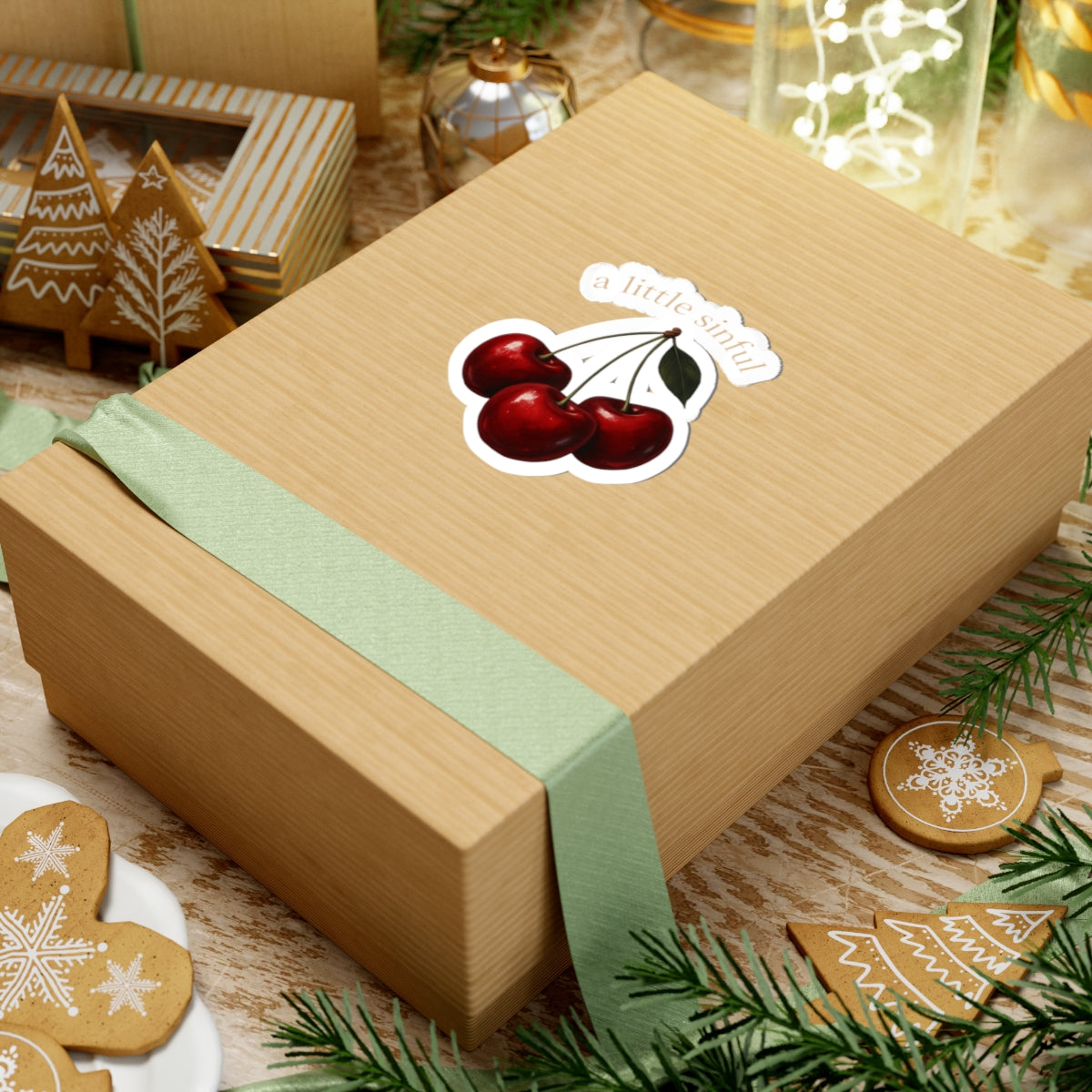 Cherry Sticker "a little sinful" — Vintage Fruit Kiss-Cut Decal for Laptops, Water Bottles & Journals