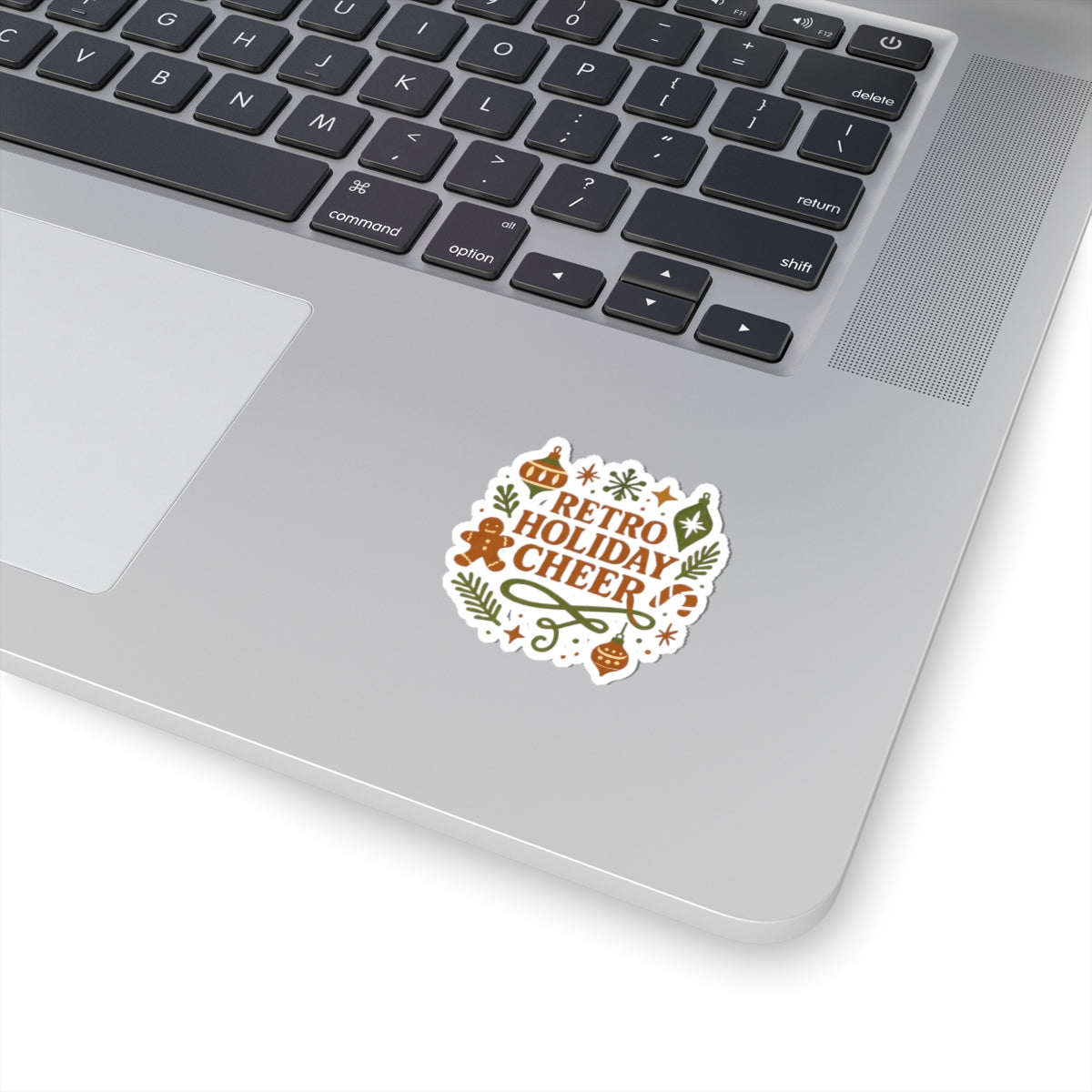 Retro Holiday Cheer Sticker — Festive Gingerbread & Ornaments Kiss-Cut Sticker