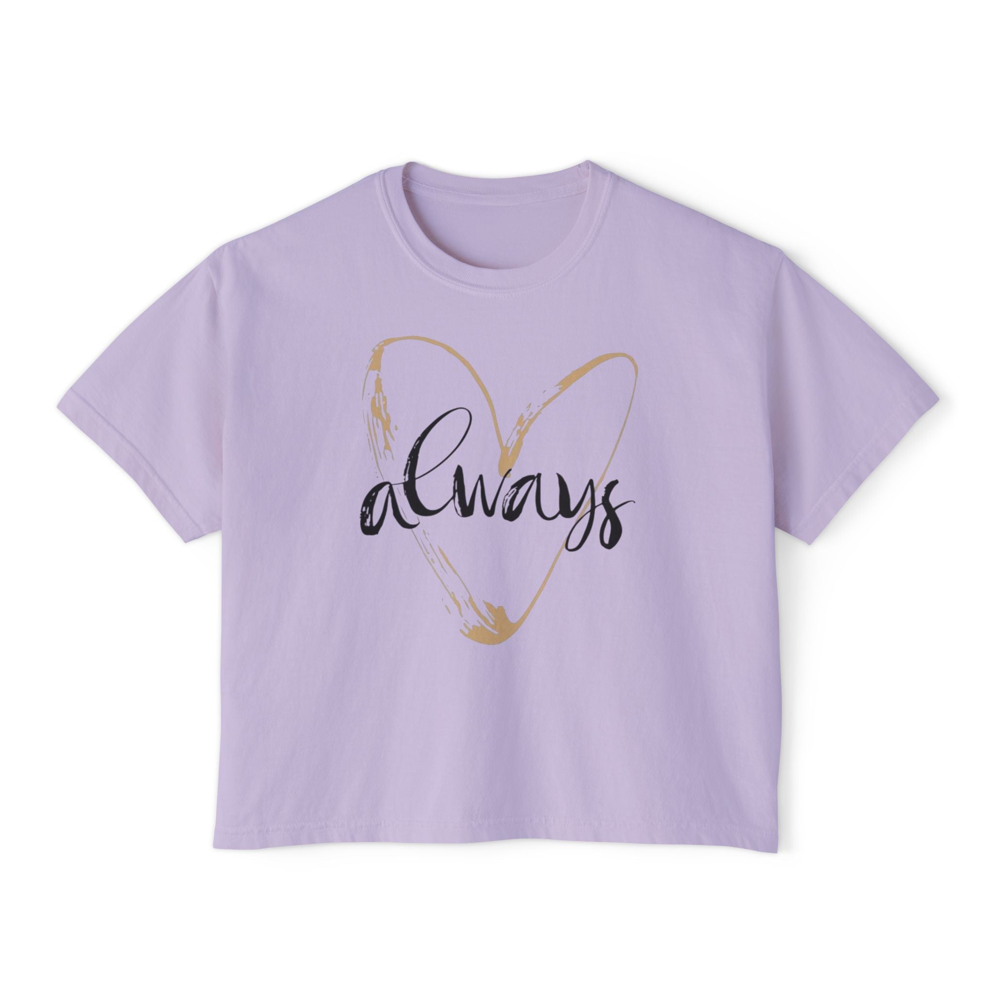 Always Heart Women's Boxy Tee — Gold Brushstroke Love Graphic