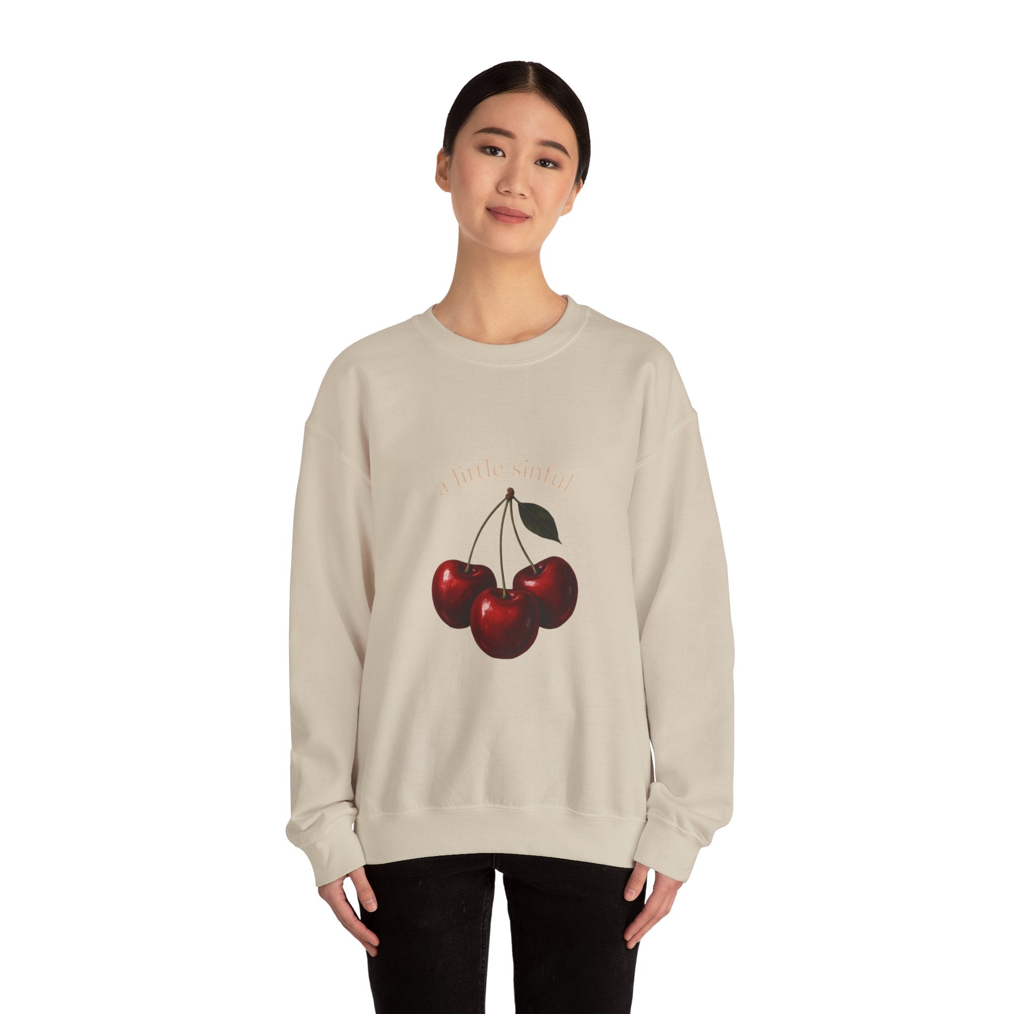 Crewneck Sweatshirt — "a little sinner" Cherry Graphic