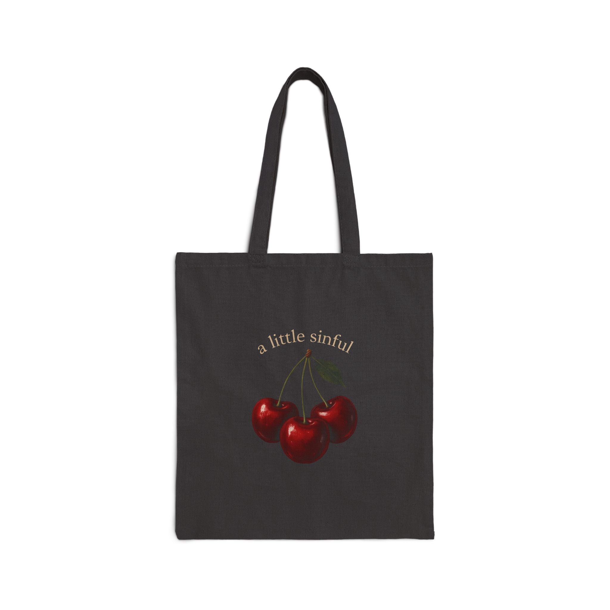 Cherry Graphic Tote Bag — "A Little More" Retro Fruit Canvas Shopper