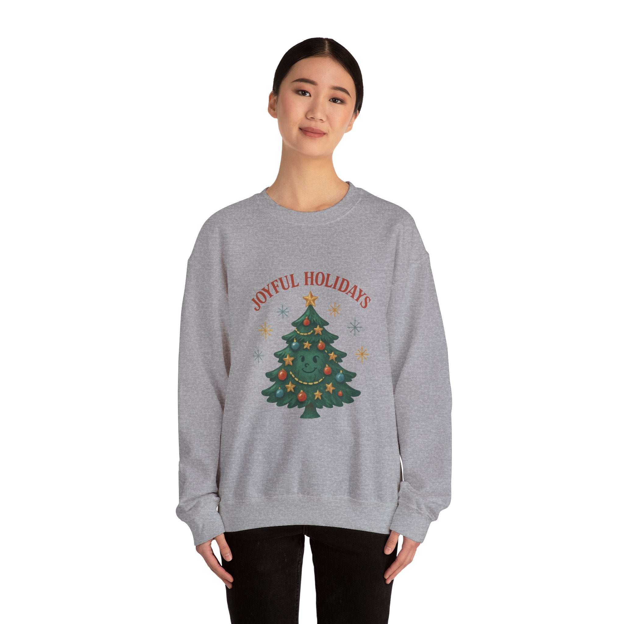 Holiday Crewneck Sweatshirt – Joyful Holidays Christmas Tree Design