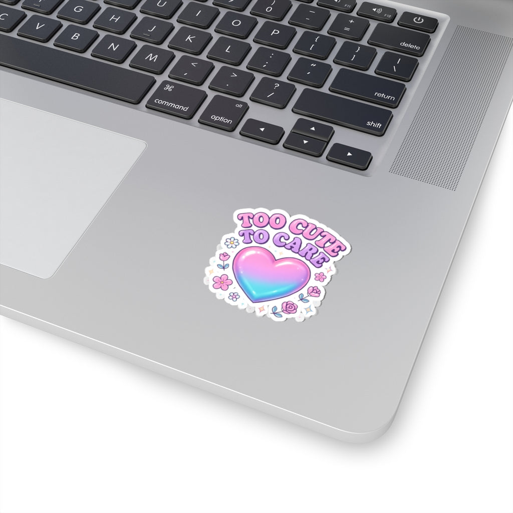 Too Cute To Care Heart Sticker — Pastel Kiss-Cut Vinyl Sticker