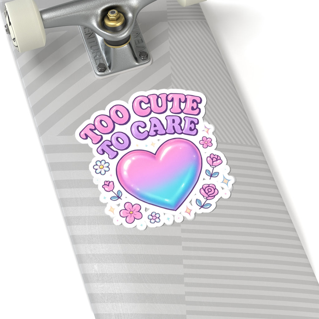 Too Cute To Care Heart Sticker — Pastel Kiss-Cut Vinyl Sticker