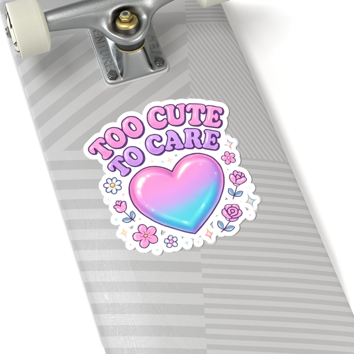 Too Cute To Care Heart Sticker — Pastel Kiss-Cut Vinyl Sticker