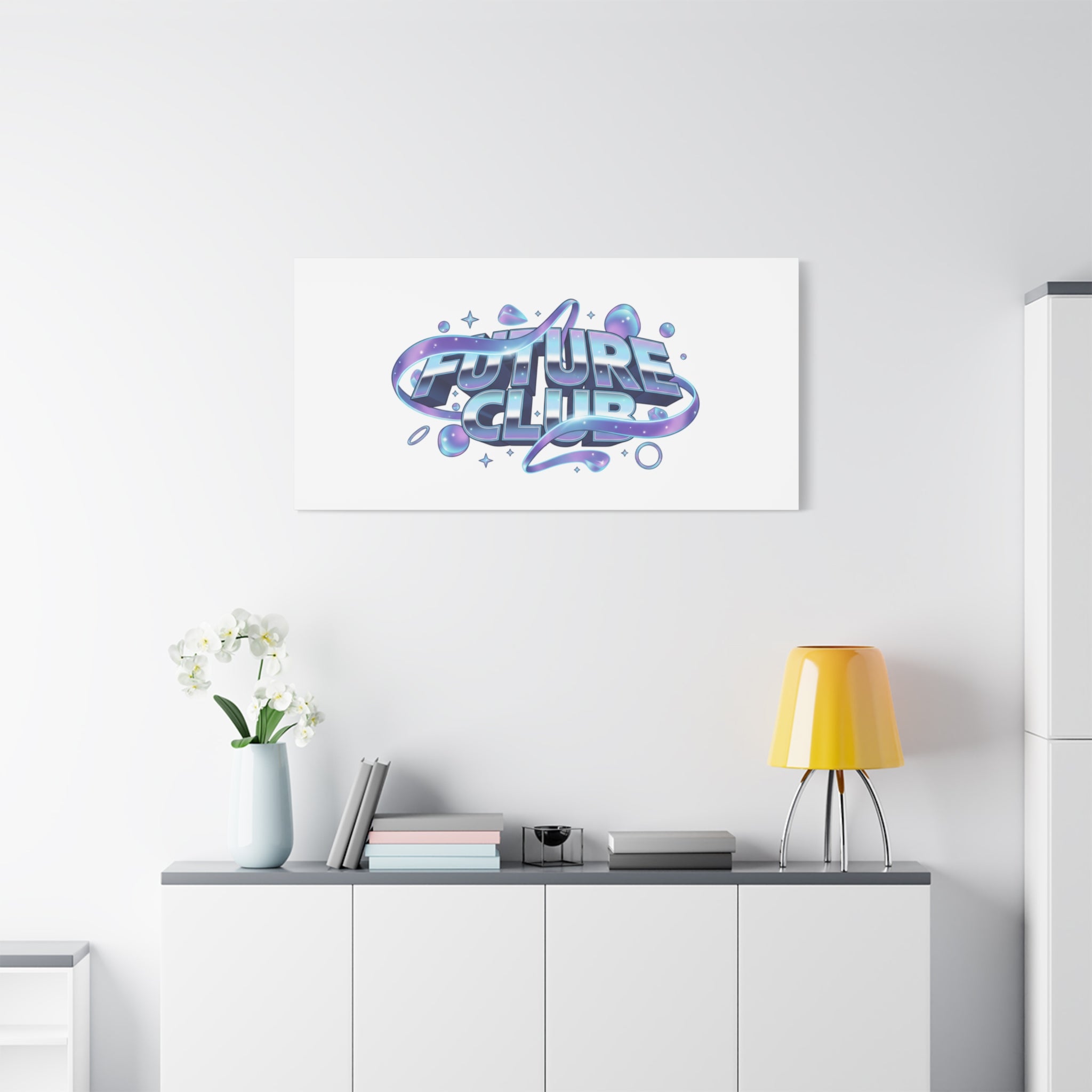 Futurist Chrome Logo Canvas | Iridescent Gradient, Liquid Metal Art
