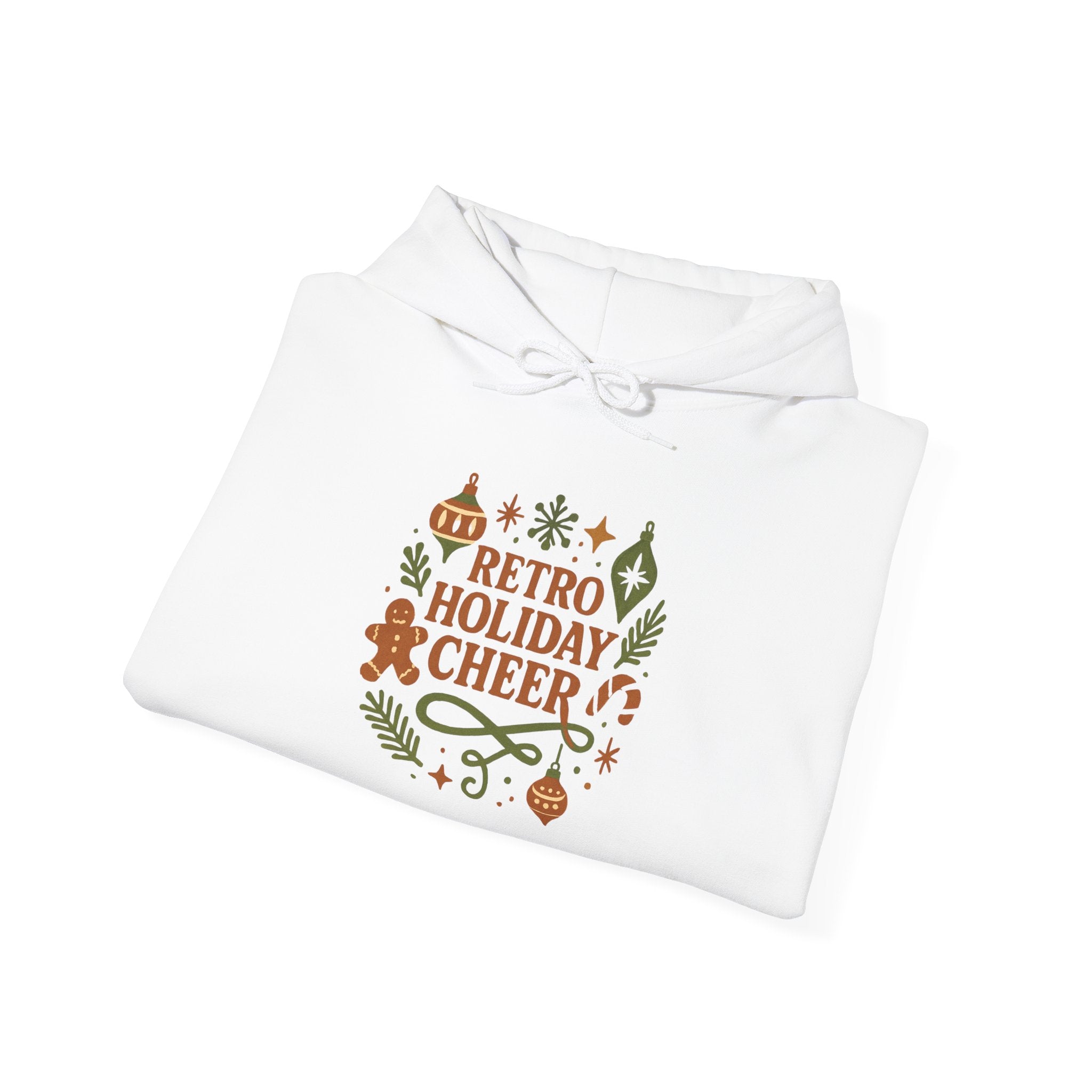 Retro Holiday Cheer Hoodie — Vintage Ornaments Christmas Sweatshirt
