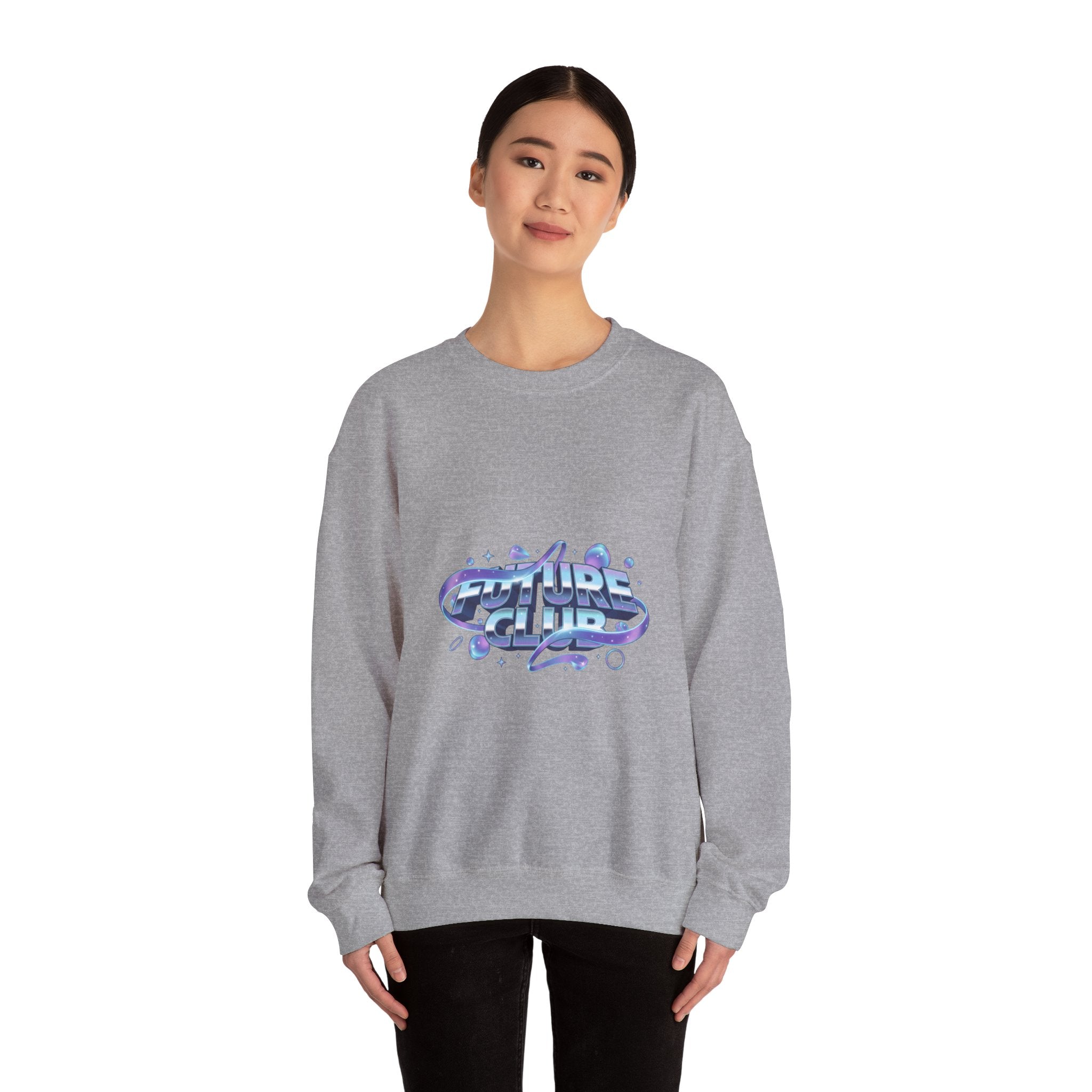 Futurist Chrome Gradient Crewneck Sweatshirt | Iridescent Liquid Metal Print