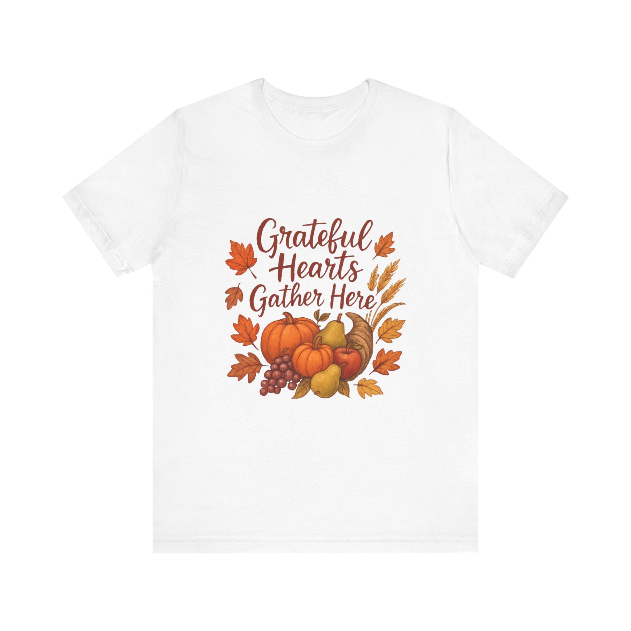 Grateful Hearts Gather Here Tee — Thanksgiving Fall Pumpkin Harvest Shirt