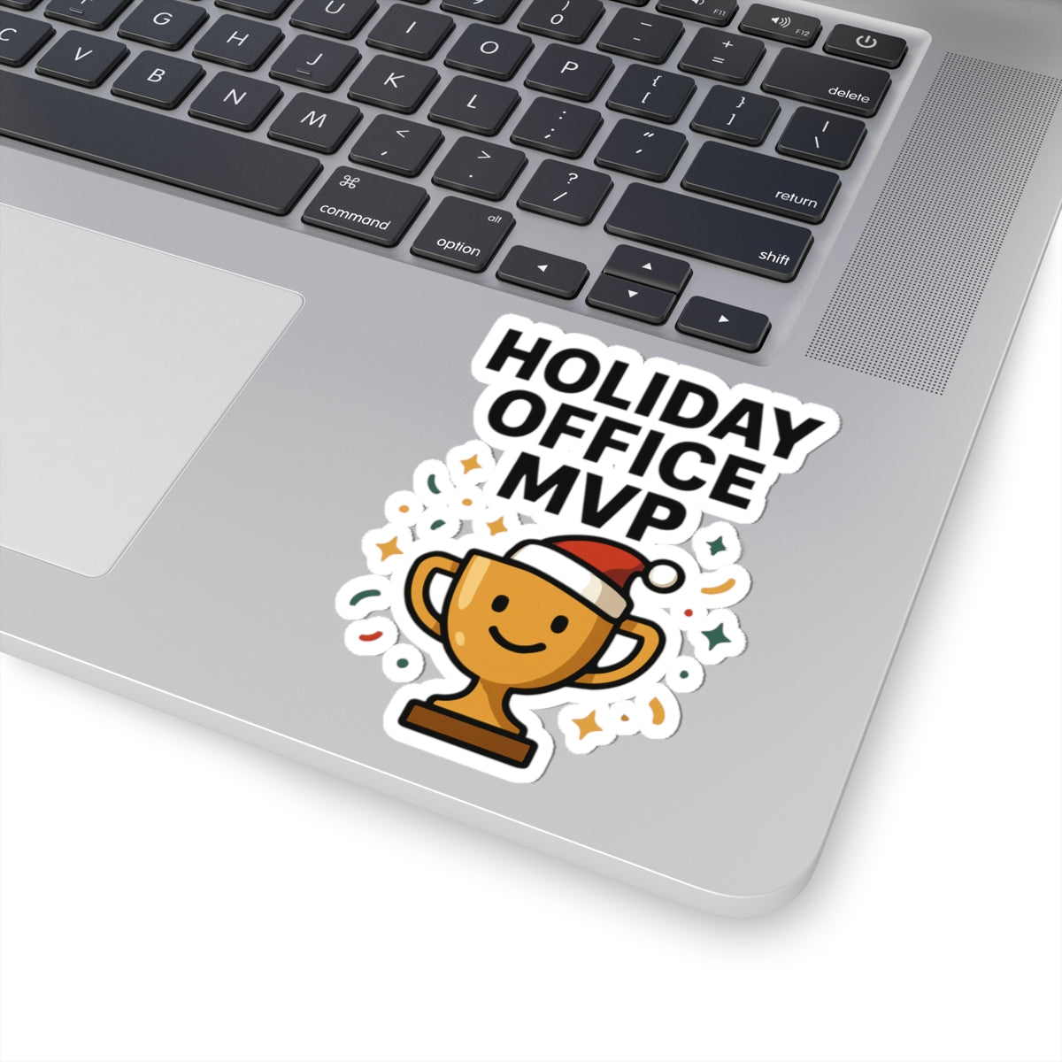 Holiday Office MVP Sticker — Festive Trophy Kiss-Cut Sticker for Coworkers & Office Parties