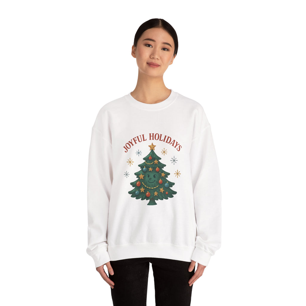 Holiday Crewneck Sweatshirt – Joyful Holidays Christmas Tree Design