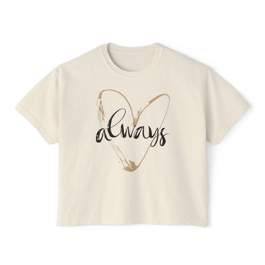 Always Heart Women's Boxy Tee — Gold Brushstroke Love Graphic