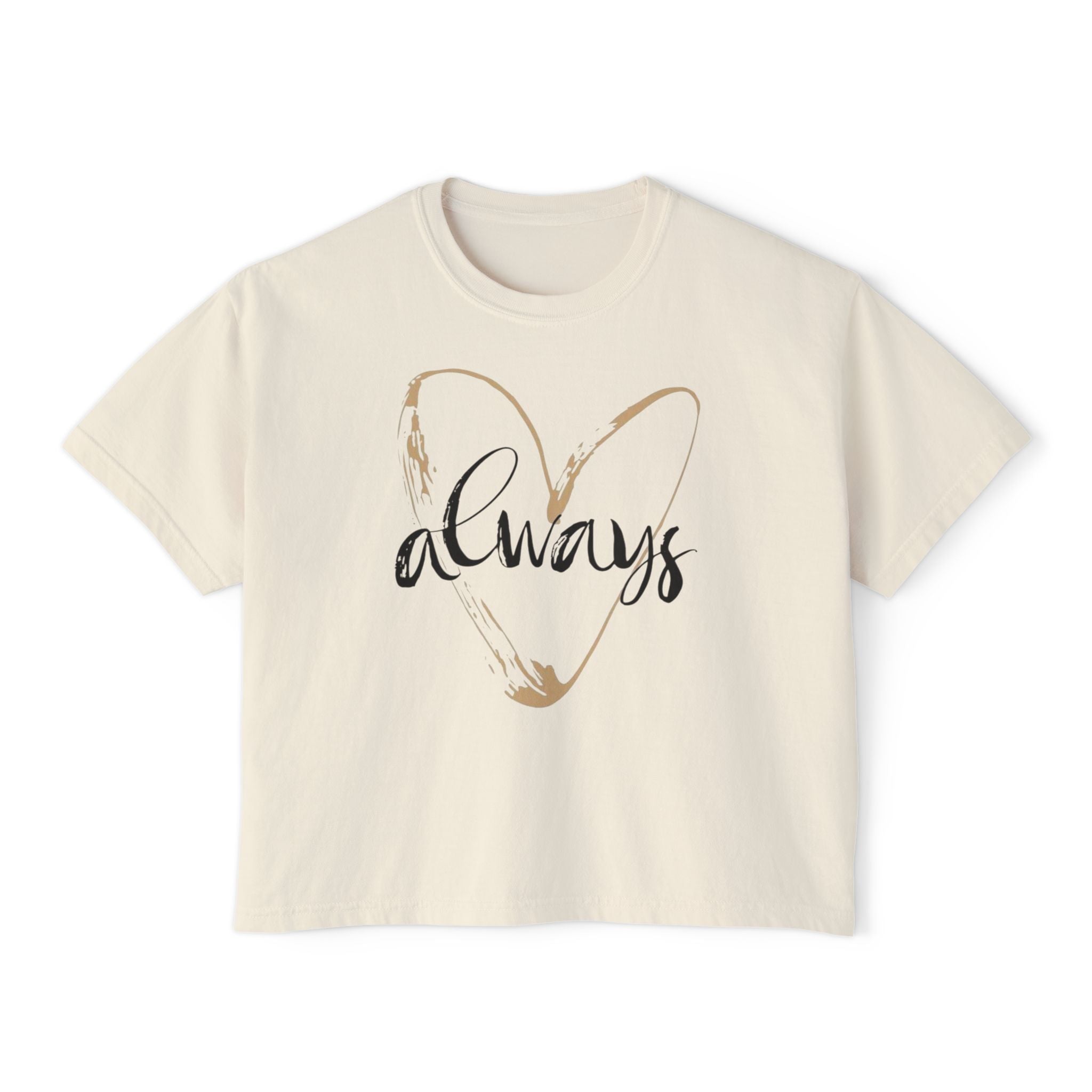 Always Heart Women's Boxy Tee — Gold Brushstroke Love Graphic