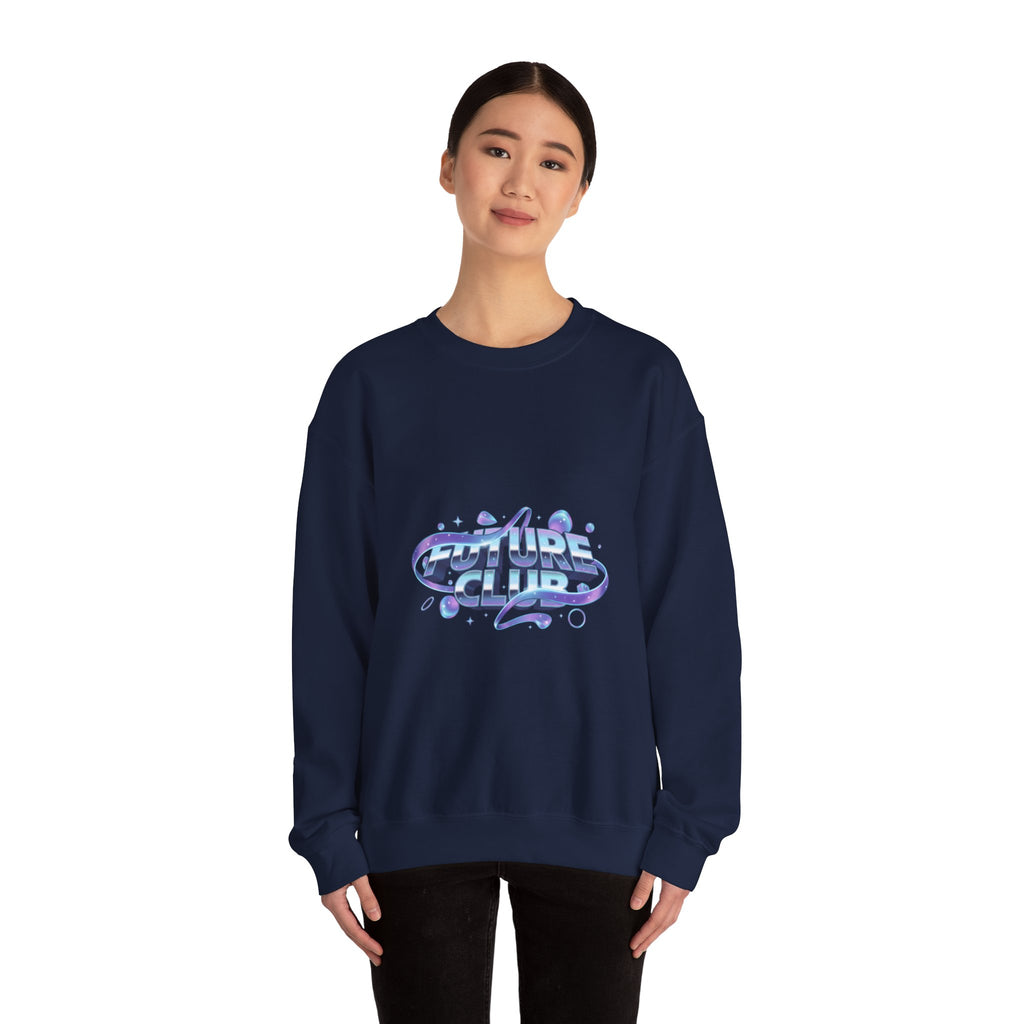 Futurist Chrome Gradient Crewneck Sweatshirt | Iridescent Liquid Metal Print