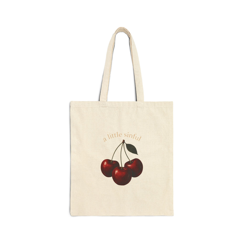Cherry Graphic Tote Bag — "A Little More" Retro Fruit Canvas Shopper