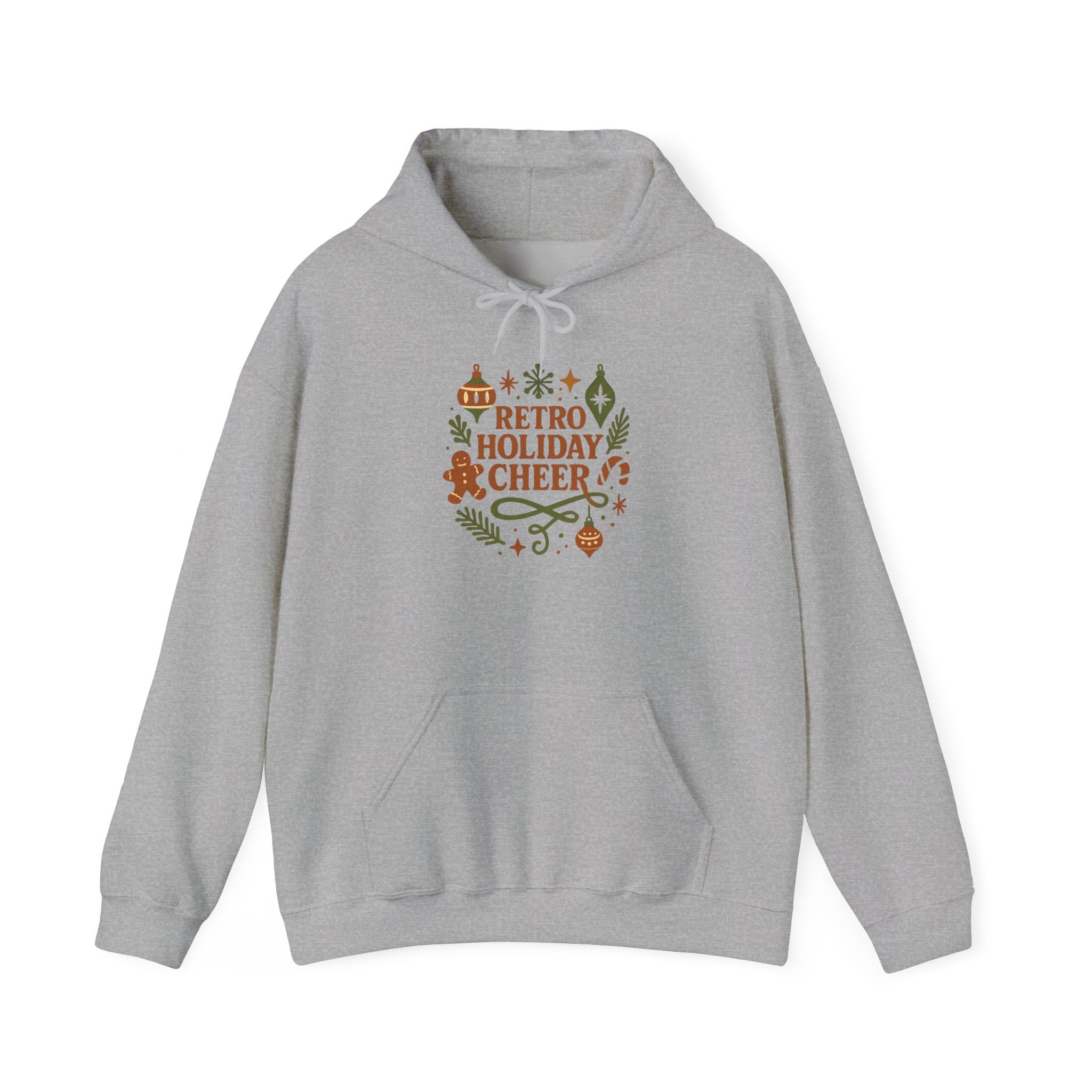 Retro Holiday Cheer Hoodie — Vintage Ornaments Christmas Sweatshirt