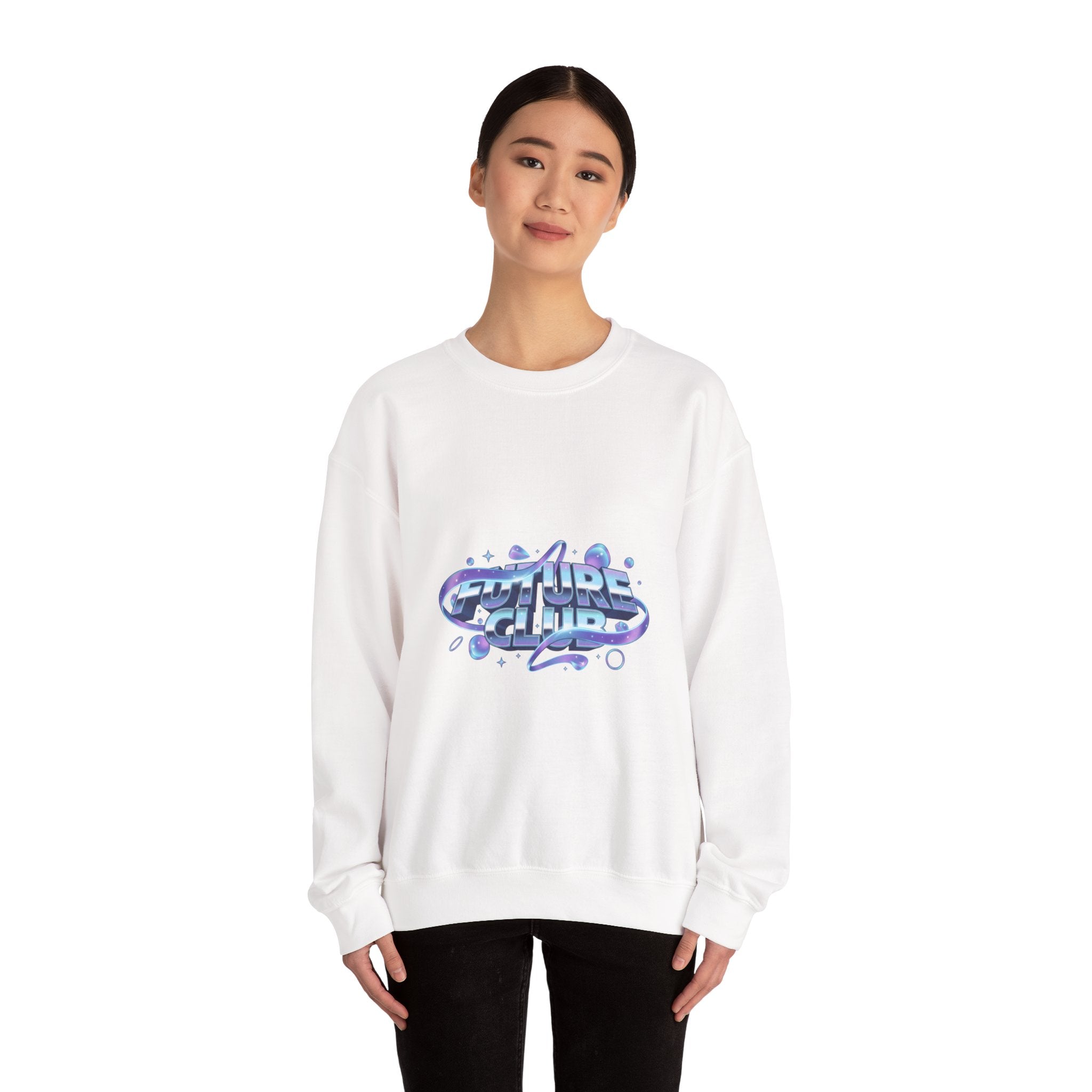 Futurist Chrome Gradient Crewneck Sweatshirt | Iridescent Liquid Metal Print