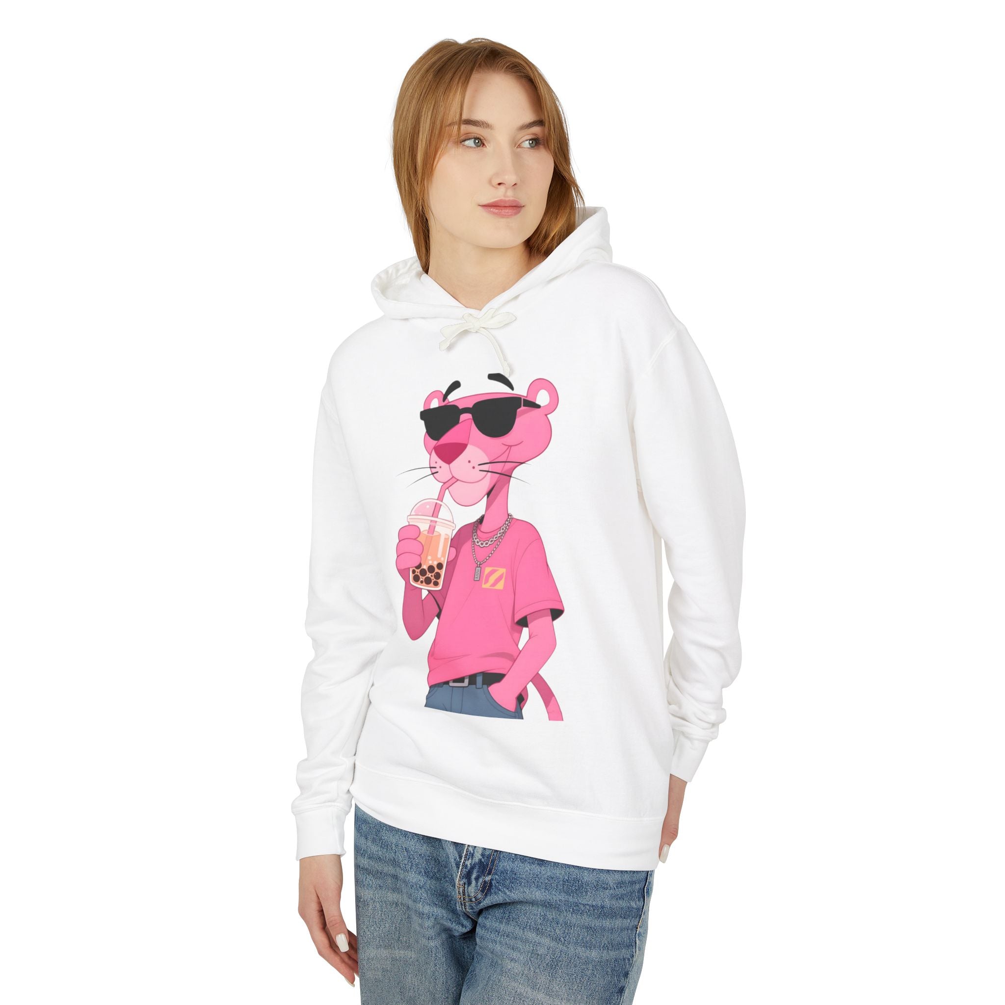 Pink Panther Bubble Tea Hoodie — Retro Cool Graphic Pullover