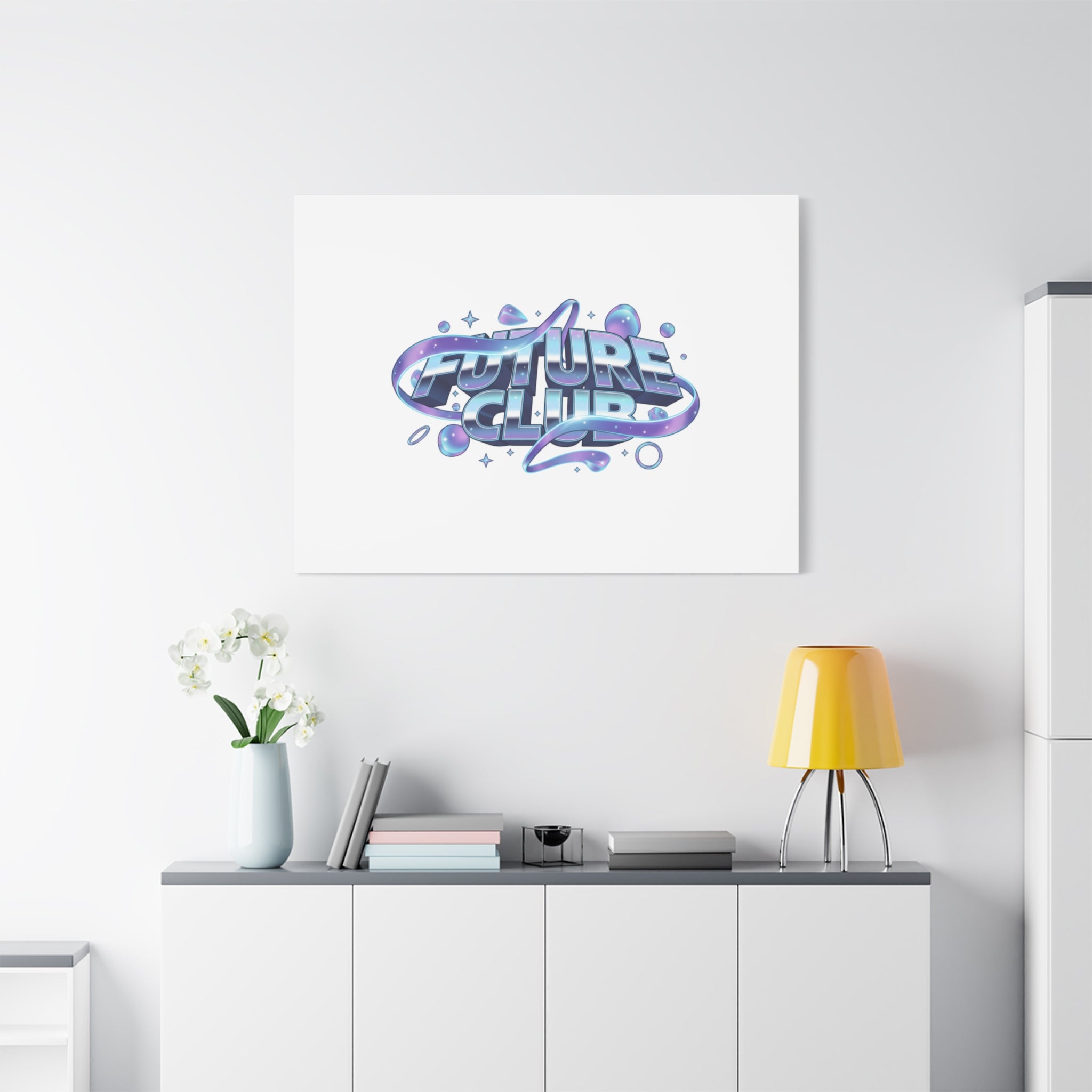 Futurist Chrome Logo Canvas | Iridescent Gradient, Liquid Metal Art