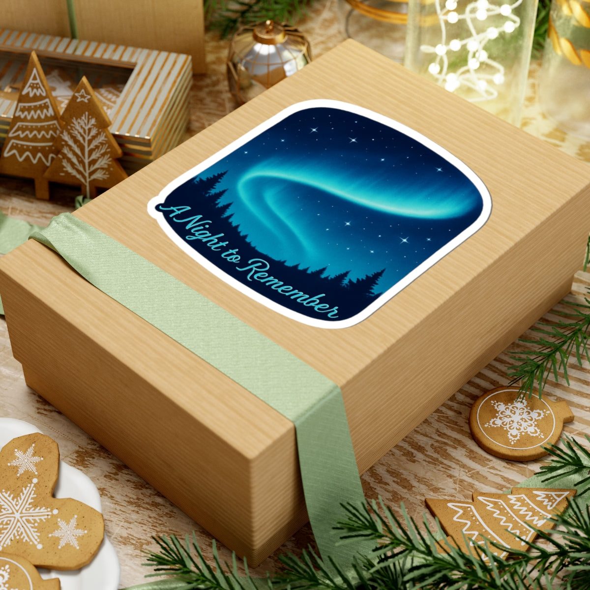 A Night to Remember Aurora Sticker — Northern Lights Kiss-Cut Sticker for Laptops & Travel Gear