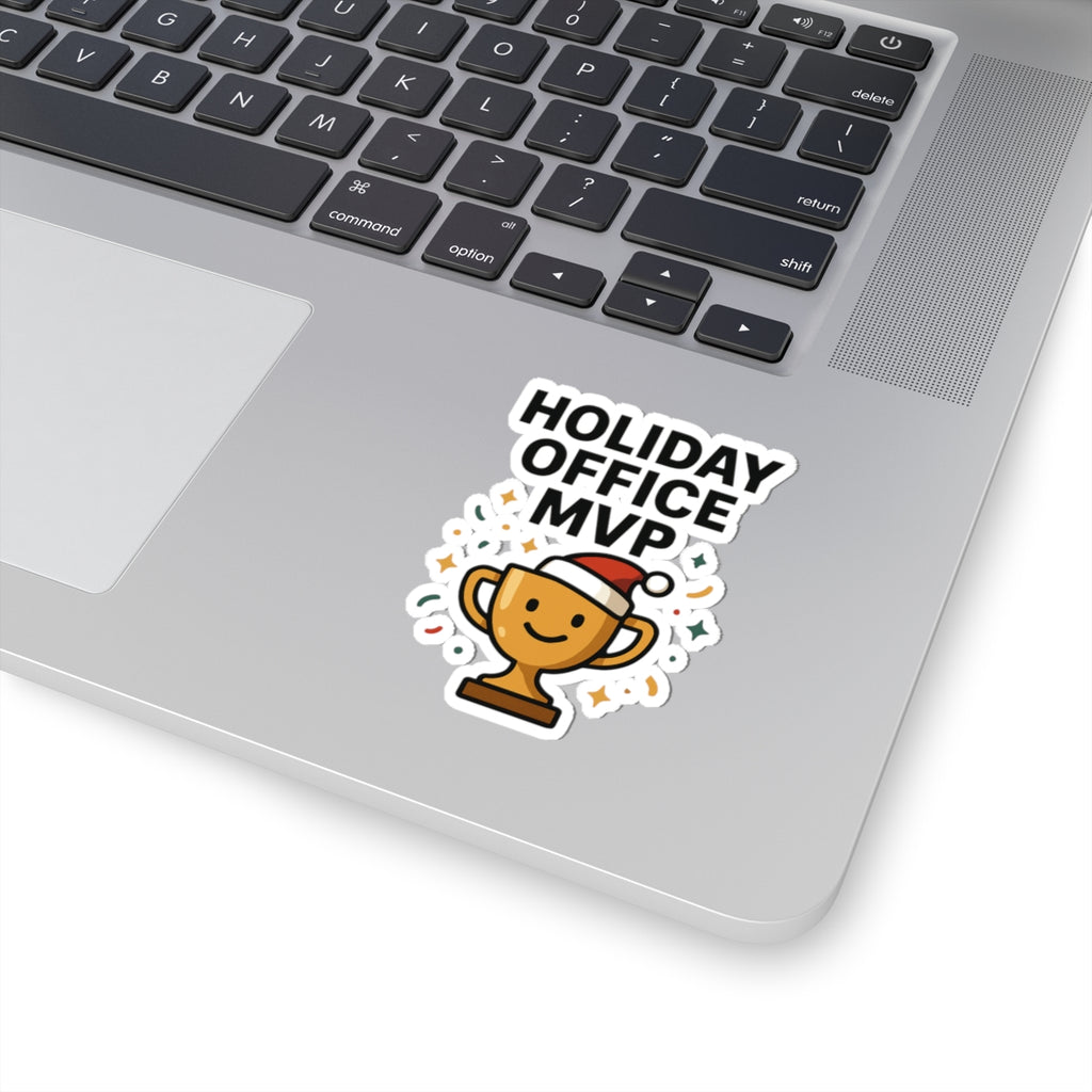 Holiday Office MVP Sticker — Festive Trophy Kiss-Cut Sticker for Coworkers & Office Parties