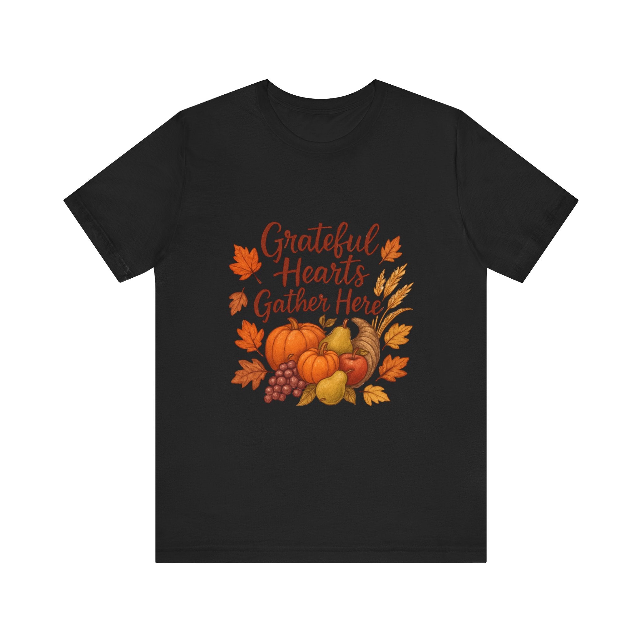 Grateful Hearts Gather Here Tee — Thanksgiving Fall Pumpkin Harvest Shirt