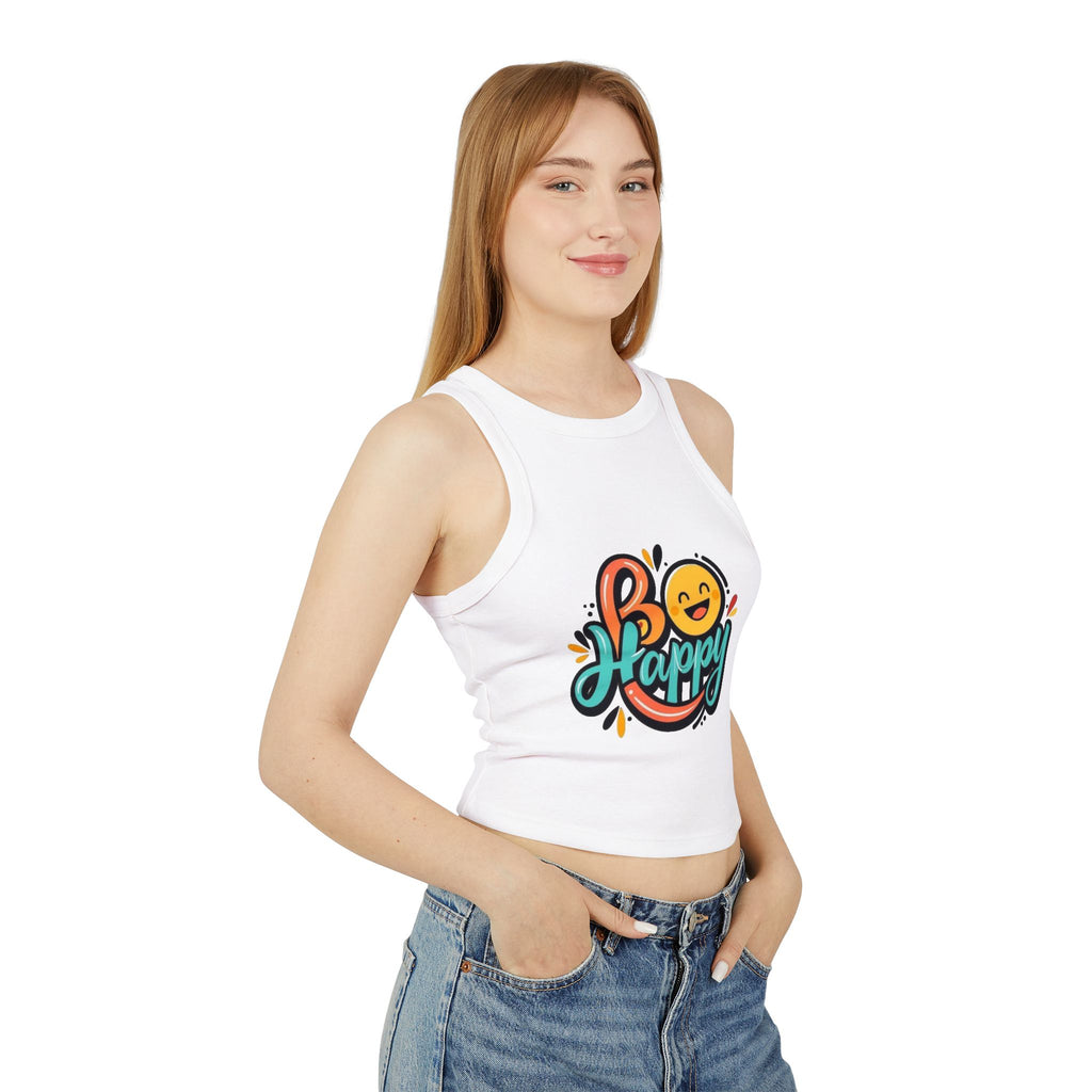 Be Happy Women's Micro Rib Racer Tank Top