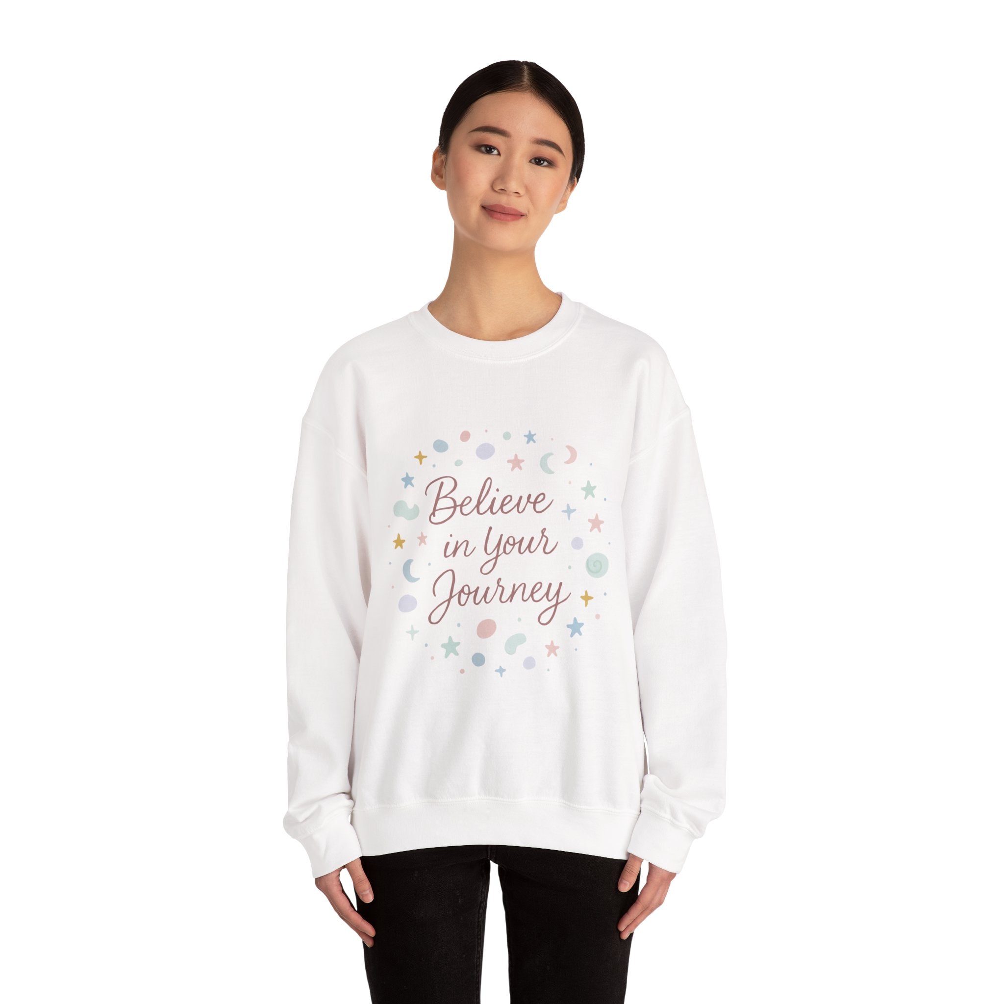 Believe in Your Journey Sweatshirt — Inspirational Pastel Crewneck for Women & Teens