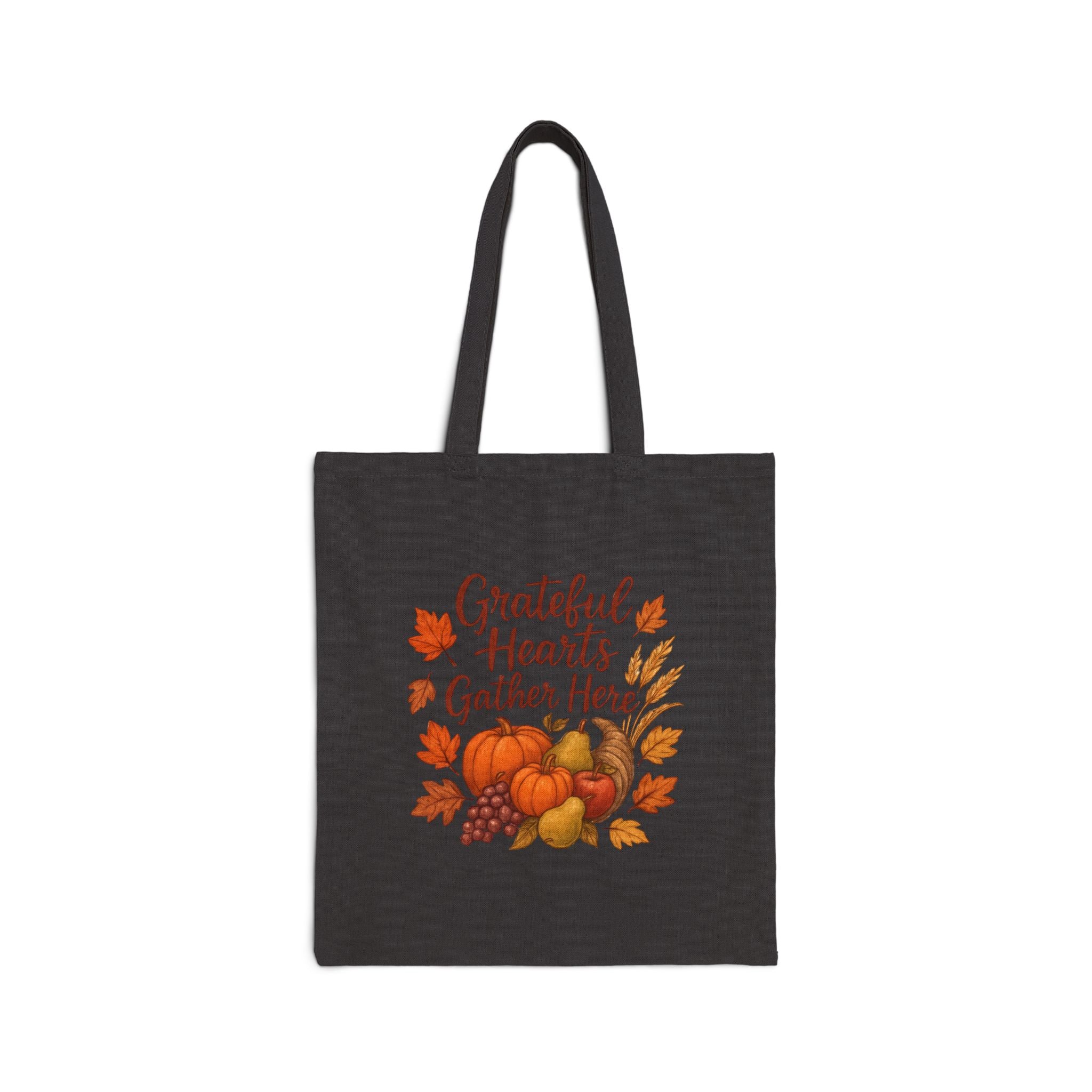 Thankful Harvest Tote Bag — "Grateful Hearts Gather Here" Cotton Canvas Grocery Tote