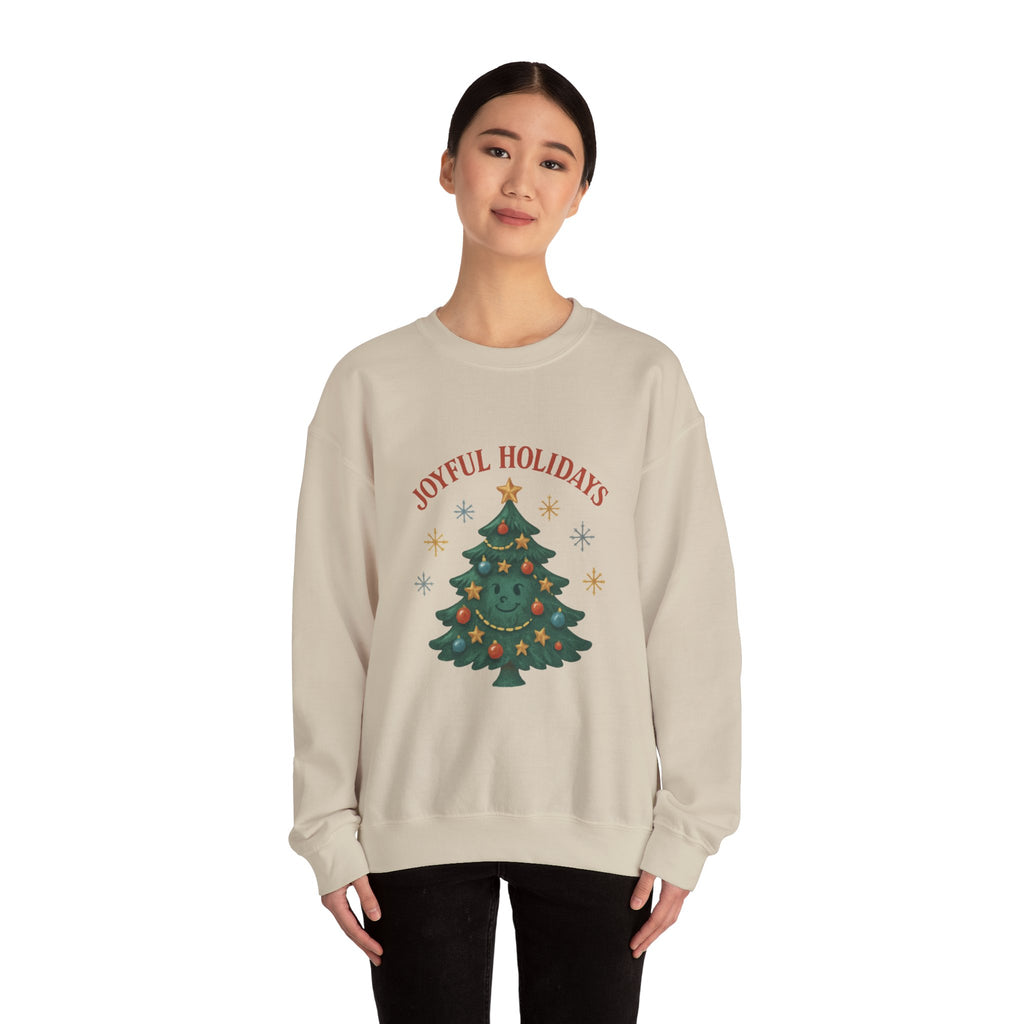 Holiday Crewneck Sweatshirt – Joyful Holidays Christmas Tree Design