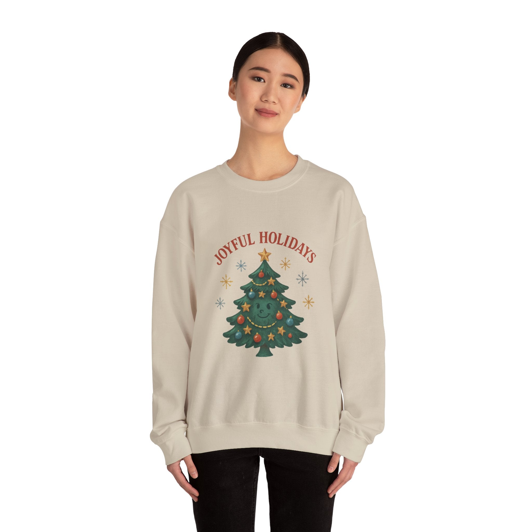 Holiday Crewneck Sweatshirt – Joyful Holidays Christmas Tree Design