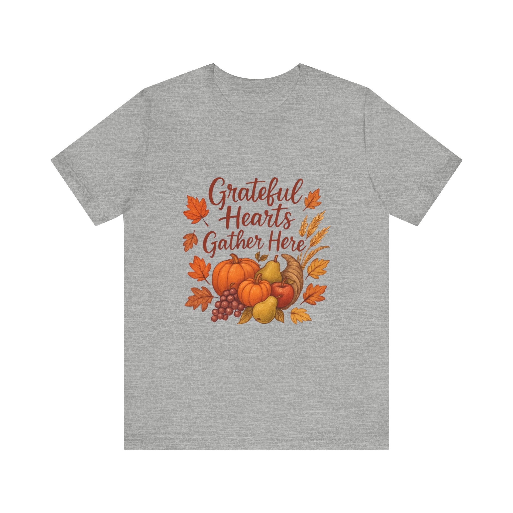 Grateful Hearts Gather Here Tee — Thanksgiving Fall Pumpkin Harvest Shirt