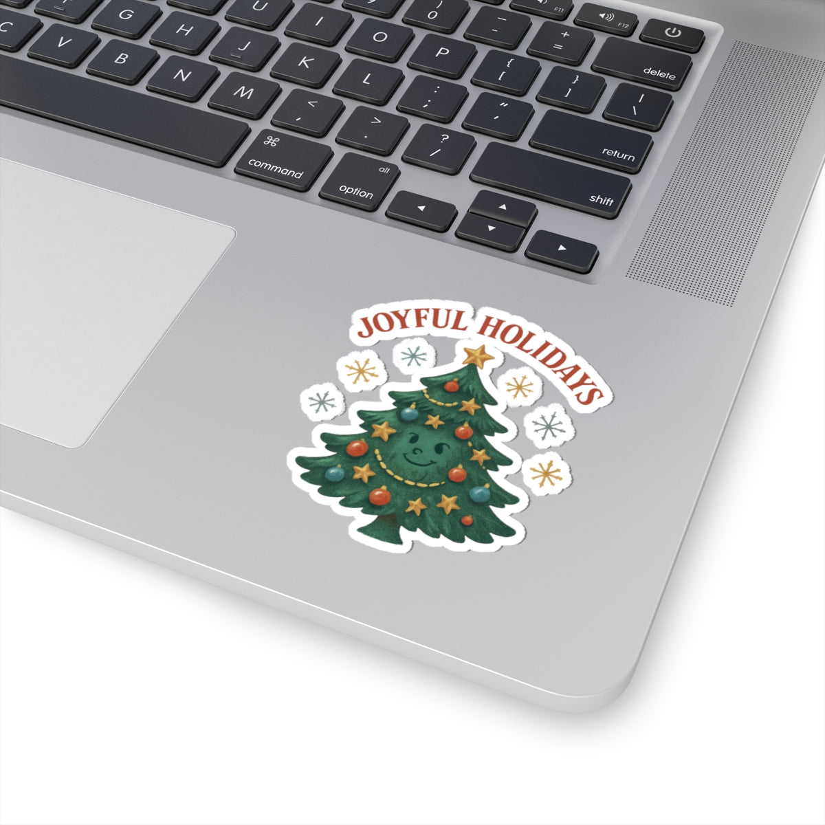 Joyful Holidays Christmas Tree Sticker — Cute Festive Kiss-Cut Decal