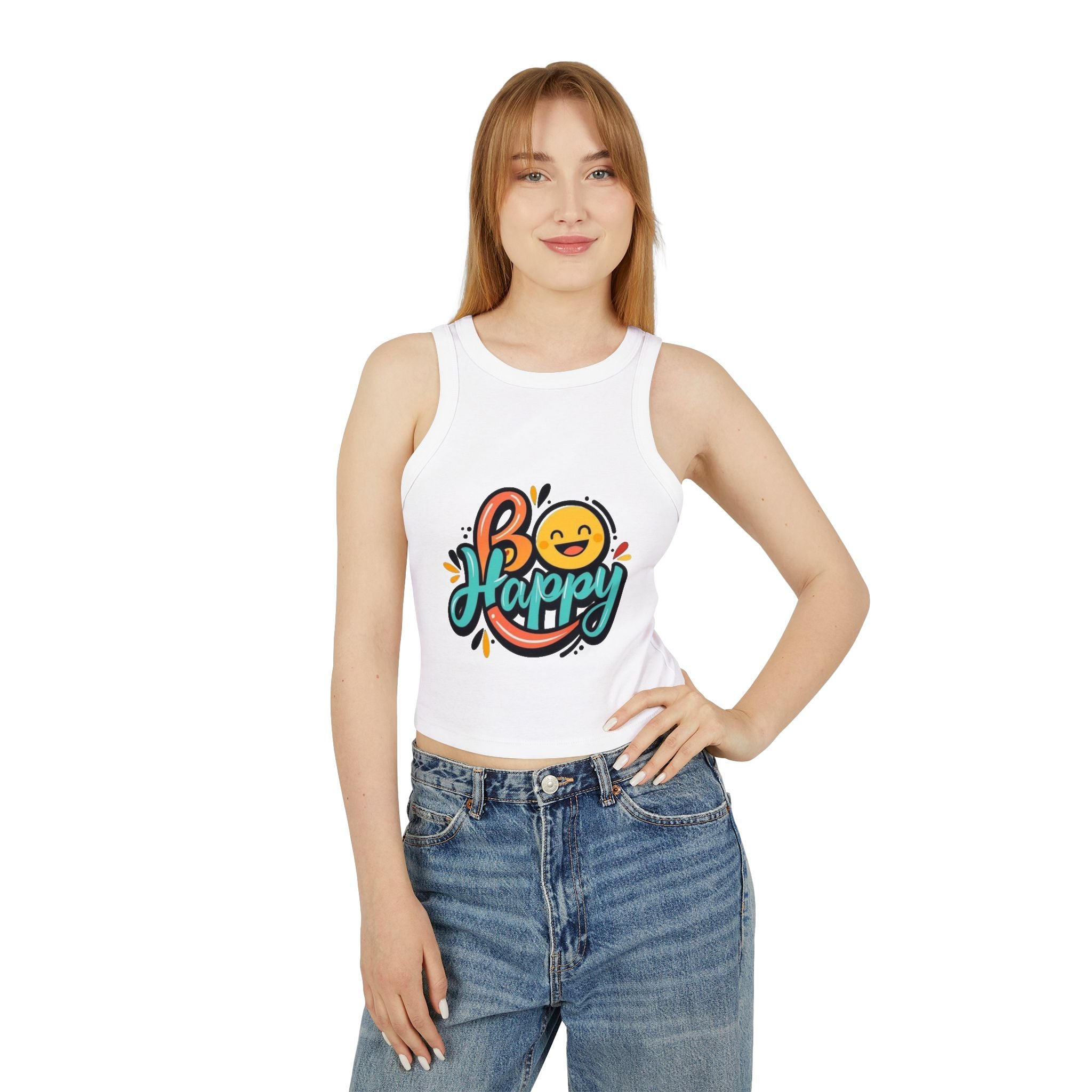 Be Happy Women's Micro Rib Racer Tank Top