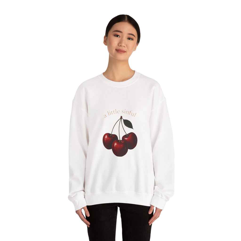 Crewneck Sweatshirt — "a little sinner" Cherry Graphic