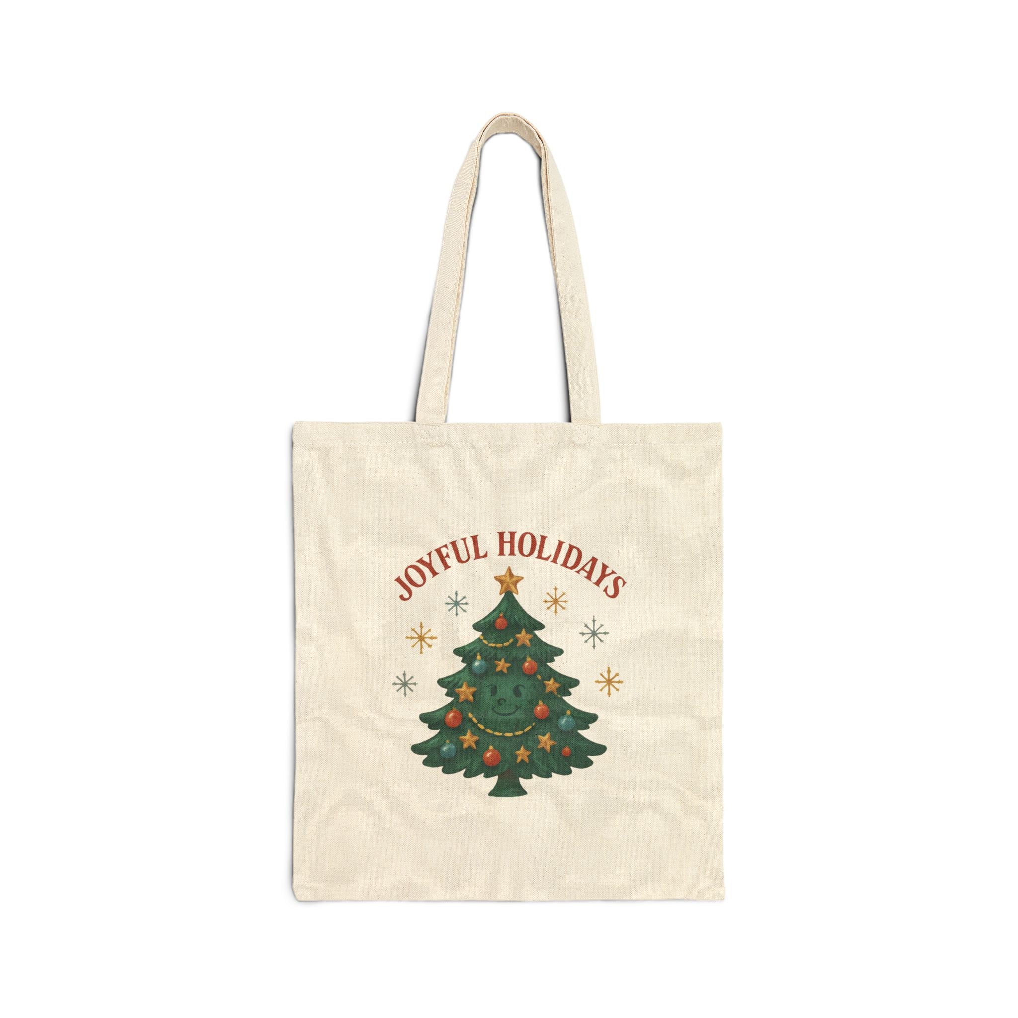 Holiday Christmas Tree Tote Bag - “Joyful Holidays” Canvas Market Shopper
