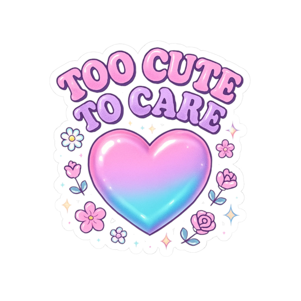 Too Cute To Care Heart Sticker — Pastel Kiss-Cut Vinyl Sticker