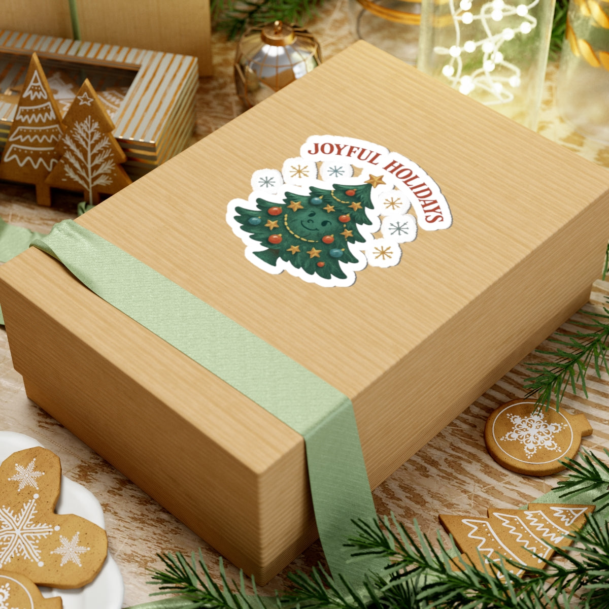 Joyful Holidays Christmas Tree Sticker — Cute Festive Kiss-Cut Decal