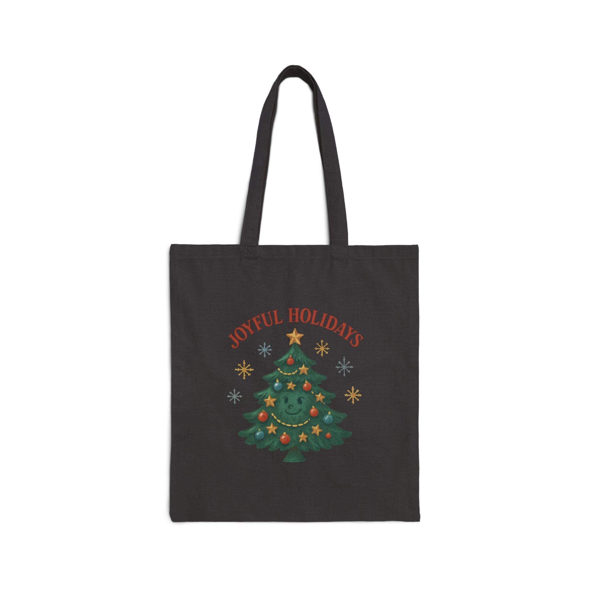 Holiday Christmas Tree Tote Bag - “Joyful Holidays” Canvas Market Shopper