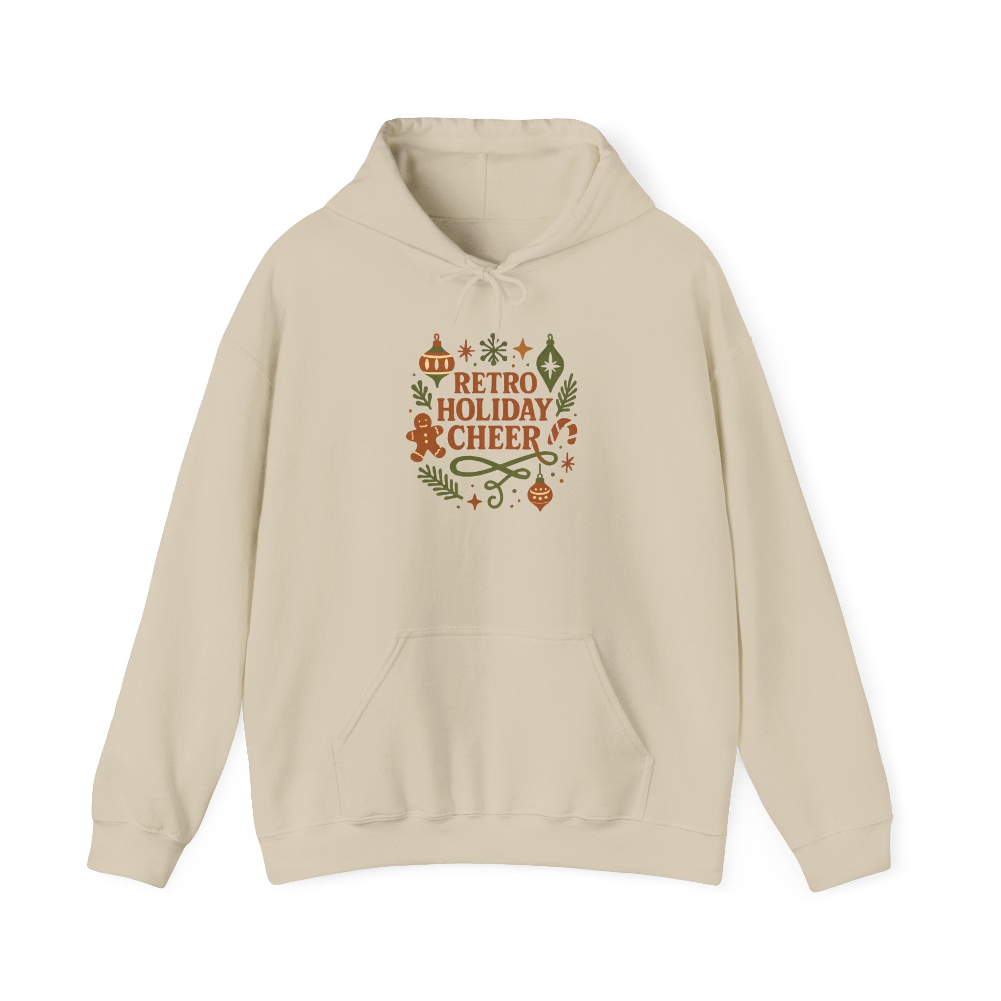 Retro Holiday Cheer Hoodie — Vintage Ornaments Christmas Sweatshirt