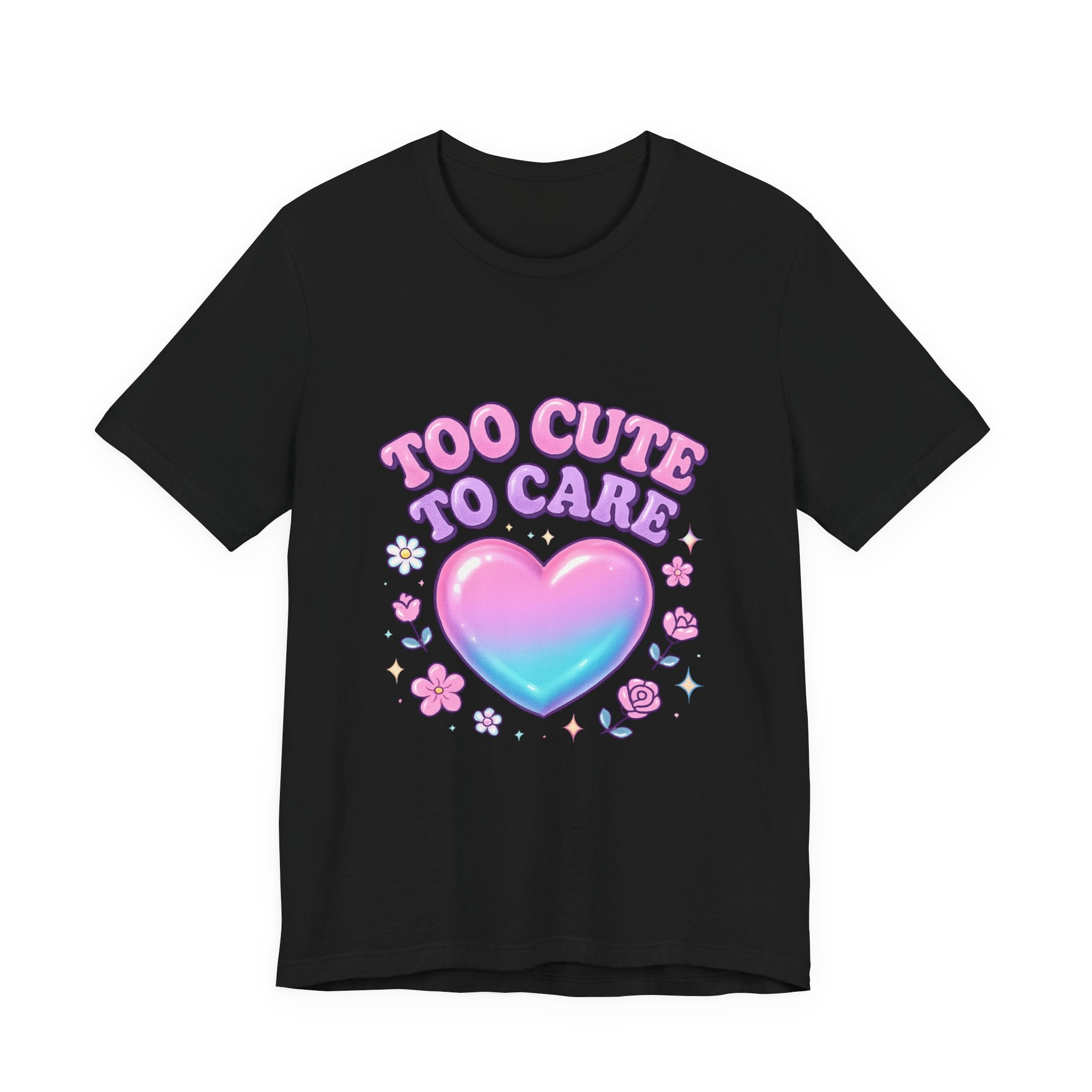 Too Cute to Care Tee — Pastel Heart Graphic T-Shirt